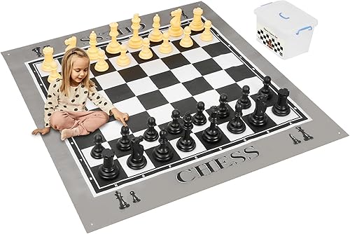 Miniatura 8 de Juego de ajedrez gigante para exteriores, piezas de ajedrez de plástico de gran tamaño con bases, tapete de ajedrez ligero de 71 pulgadas, juegos de