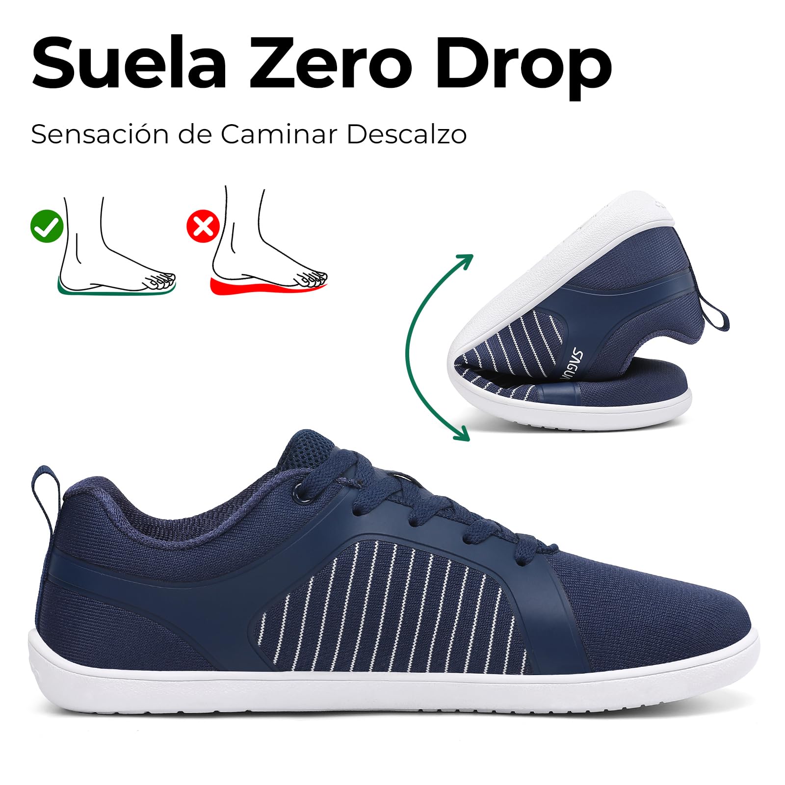 SAGUARO Hombre Zapatillas Barefoot Casual con Puntera Ancha para Uso Diario en Ciudad,Escuela y Viaje Gr.36-48