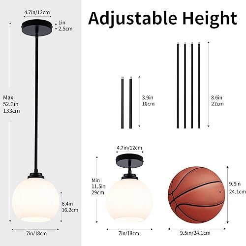 Miniatura 102 de MAYNA Lámpara colgante de granja de 1 luz, lámparas de jaula de metal negro con cadena ajustable y pantalla de vidrio, luces colgantes para isla