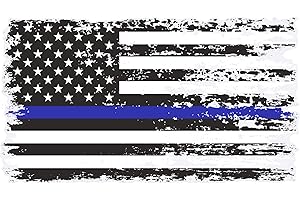 Thin Blue Line Sticker - Back The Blue American Flag Decal - Blue Line Tattered