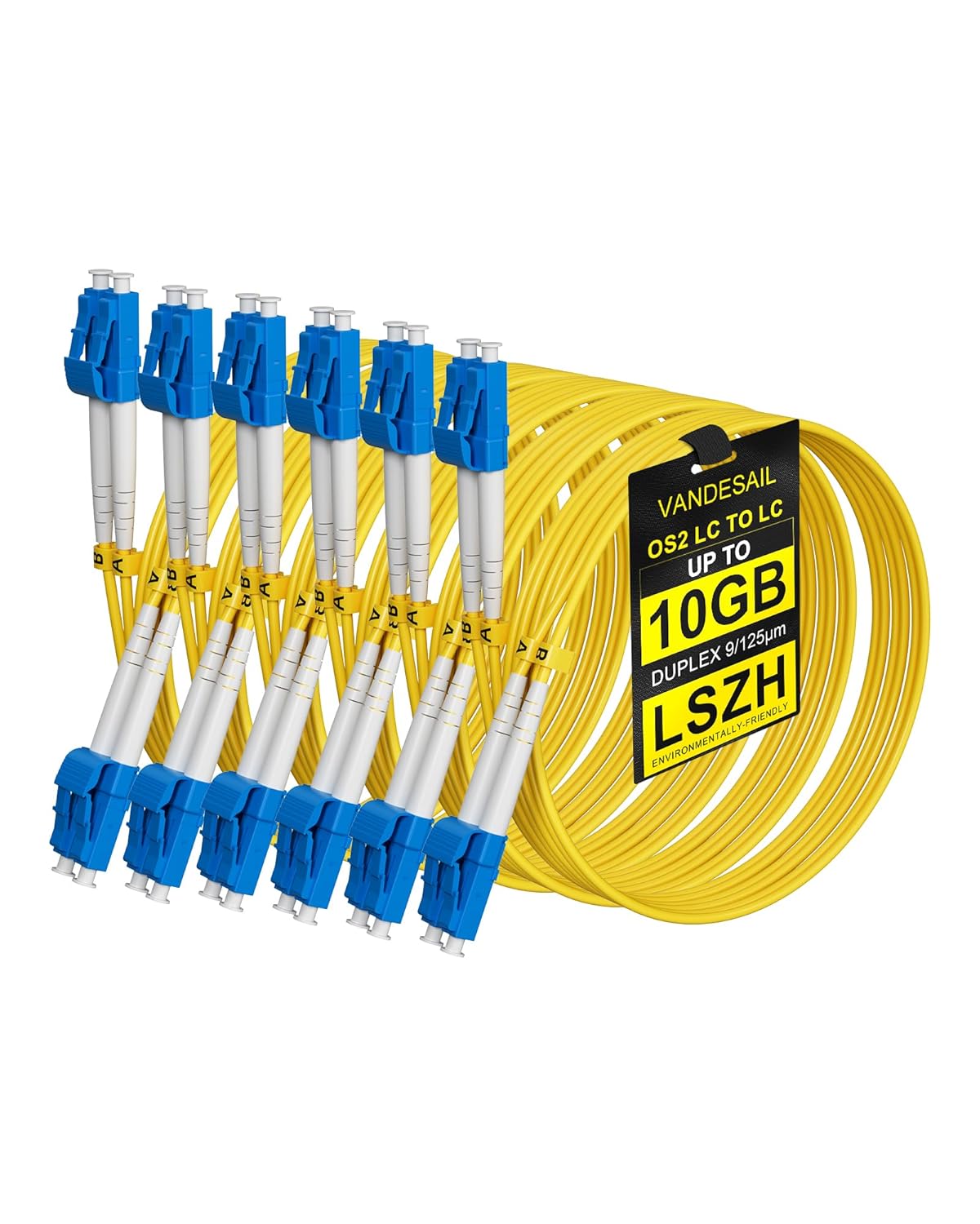 6 Pack 3M(9.84ft) LC to LC Single Mode Fiber Patch Cable, LSZH OS2 Fiber Optic Ethernet Cable, SMF Duplex 1G/10G Fiber Cable 9/125µm, Jumper Patch Cord for SFP+ Transceiver