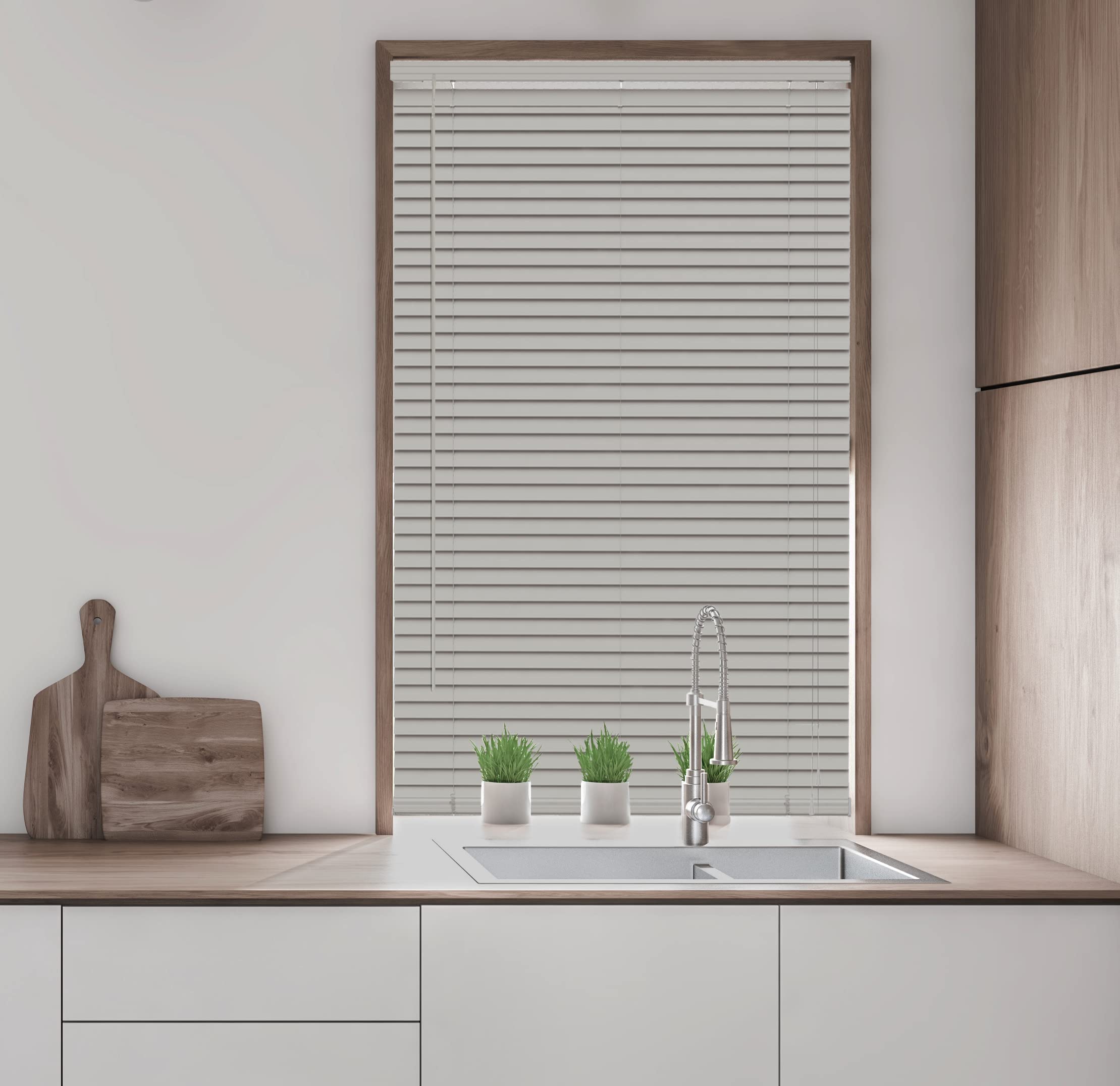 25mm PVC Venetian Blind Strings 25mm Slats Home Office Easy Fit Grey 135cm Width x 150cm Drop