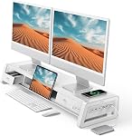 Vaydeer All-in-One Dual Monitor Stand Riser with 2 Drawers, 8 USB Ports (4 Fast Charging, 4 for Data Transfer), Wireless Charging Pad and LED Light Strip, Desk Organizer for PC/iMac (Metal, 39.3 inches)