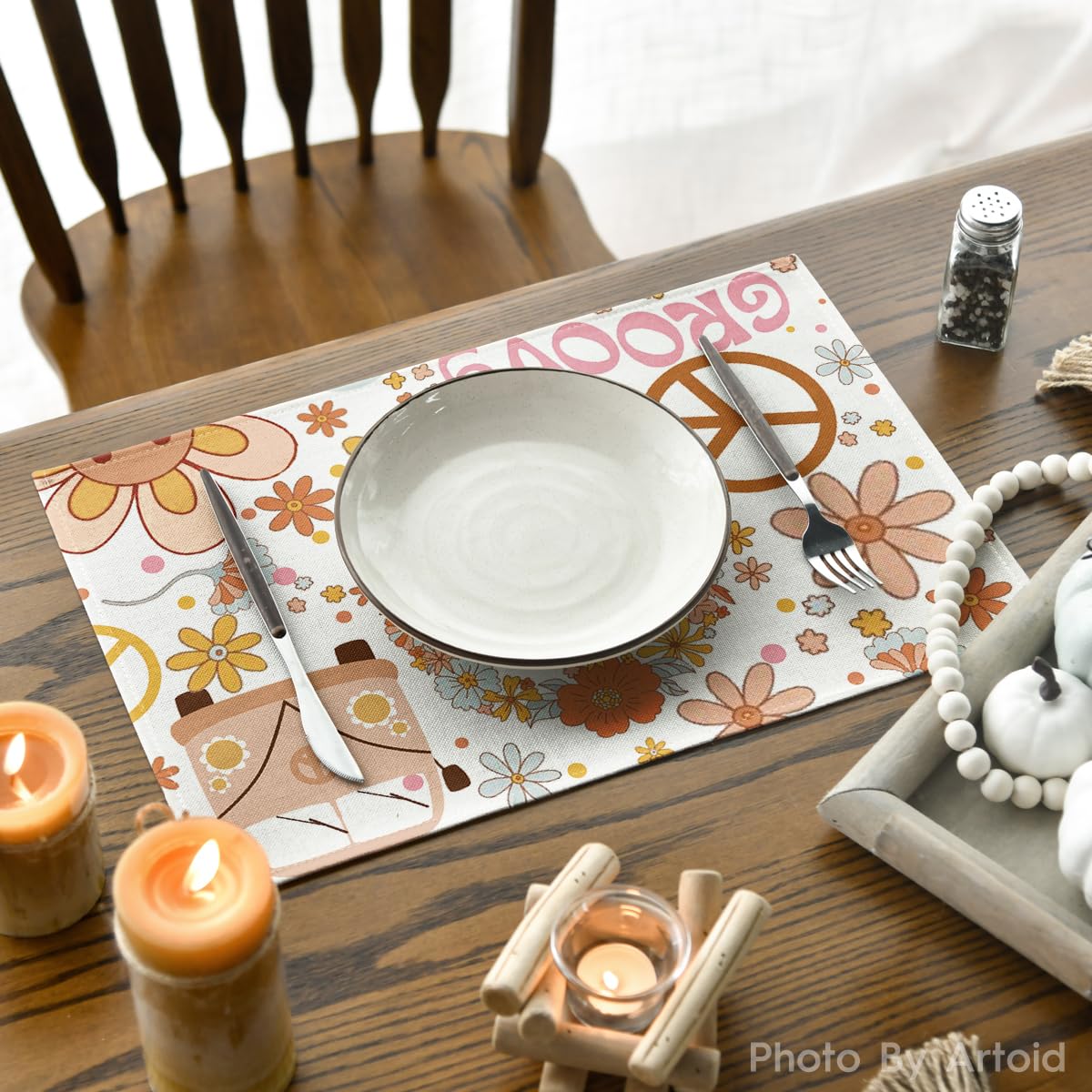 Artoid Mode Herbst Blätter Tischsets 4er Set - 30x45cm Waschbare Platzdeckchen