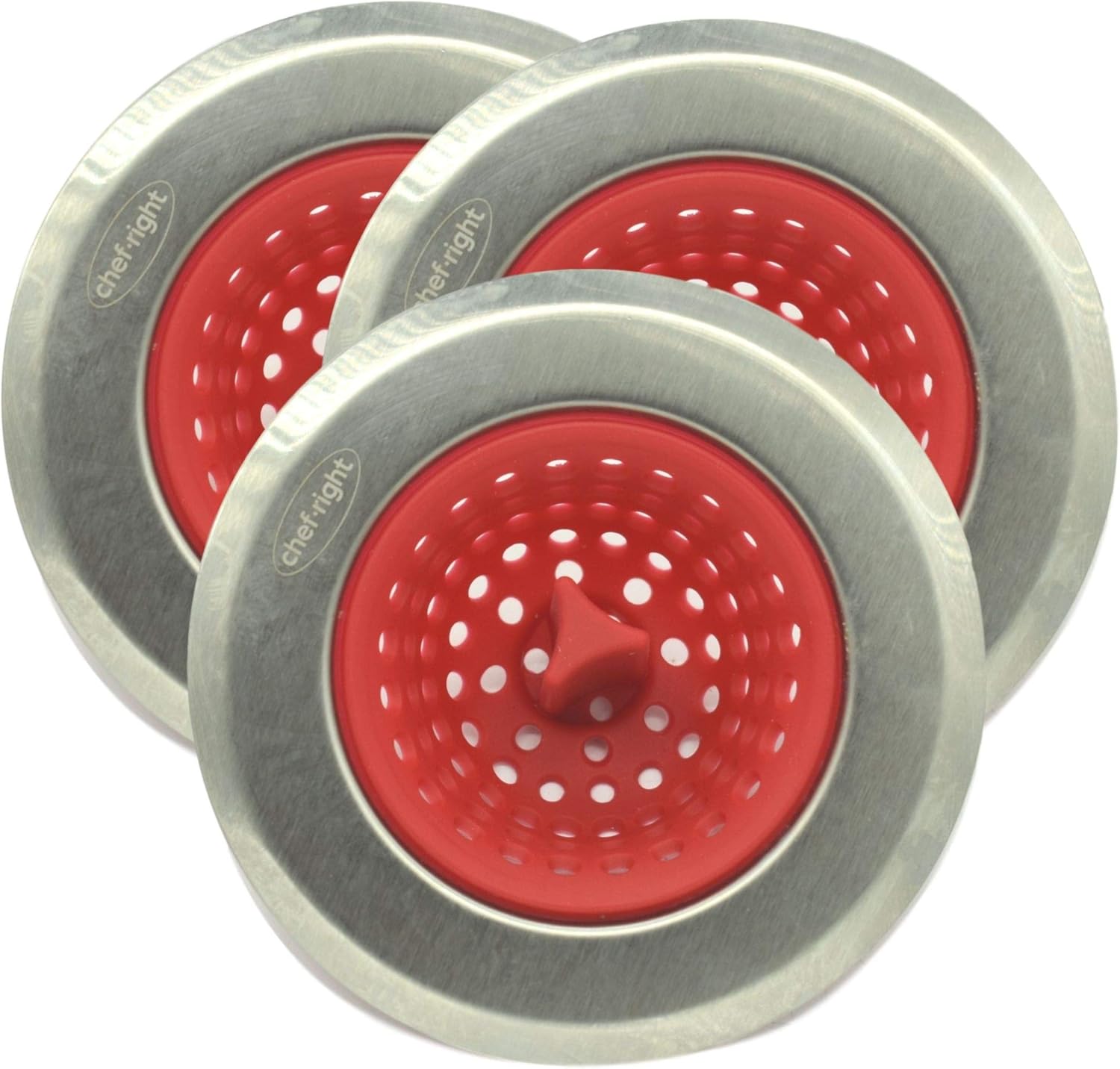 SET OF THREE Seal Sink Drain StrainerRED Food Drain