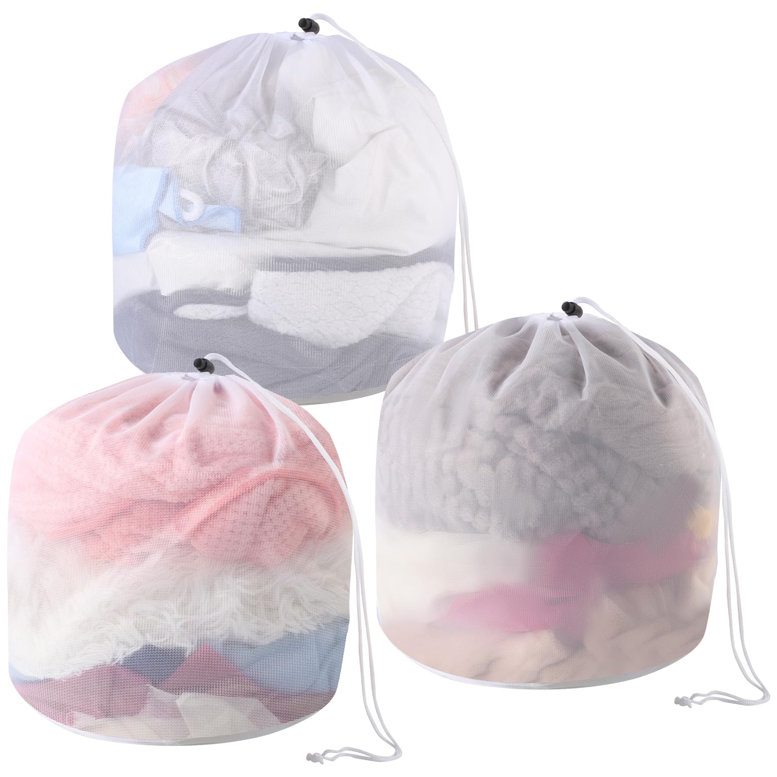 3 Sacchetti A Rete Per Lavatrice 30x40 Cm, Con Fermacorda, Maglia Fine – Proteggi Biancheria Intima E Calze