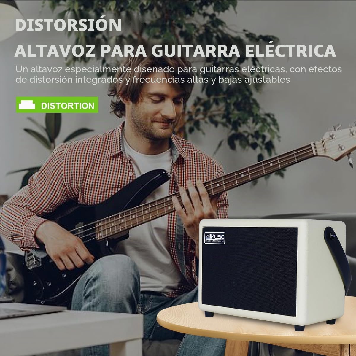 COOLMUSIC Amplificador de guitarra eléctrica recargable inalámbrico 10W, Bluetooth 5.0, efectos de distorsión, amplificador de práctica portátil