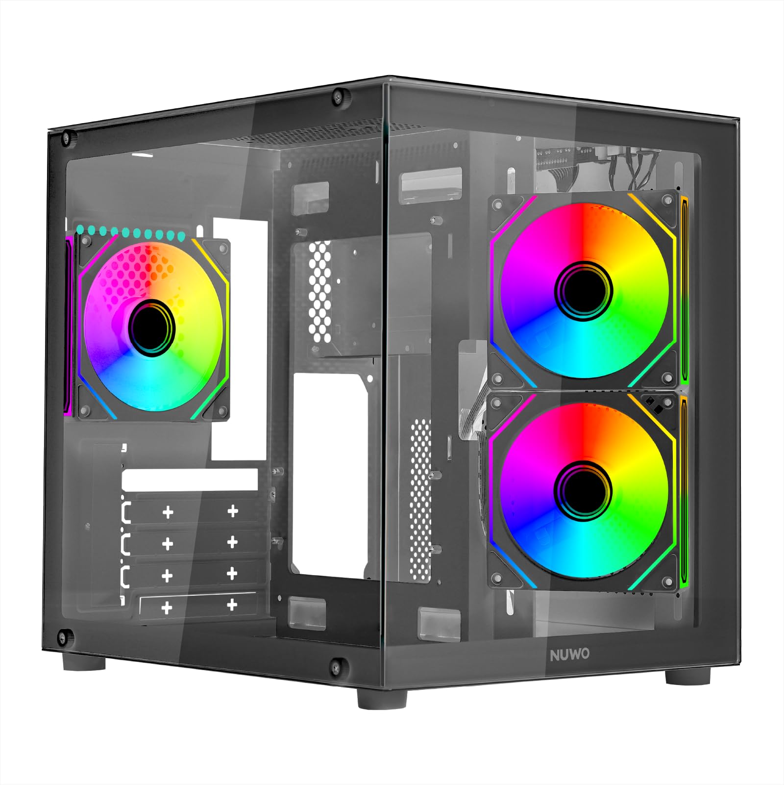 Nuwo Vitra BK100 | Case PC Gaming Micro-ATX Nero | Doppia Camera PSU Nascosto | 3 Ventole ARGB 120mm | Doppio Vetro Temperato Panoramico | Airflow | USB 3.0