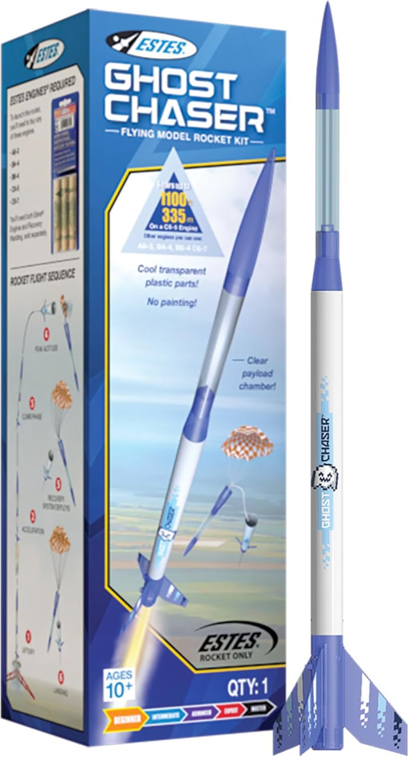 Estes 7300 Ghost Chaser Rocket-Building Kit, Beginner Flying-Rocket Model Kits for Ages 10+, Snap-Together Design