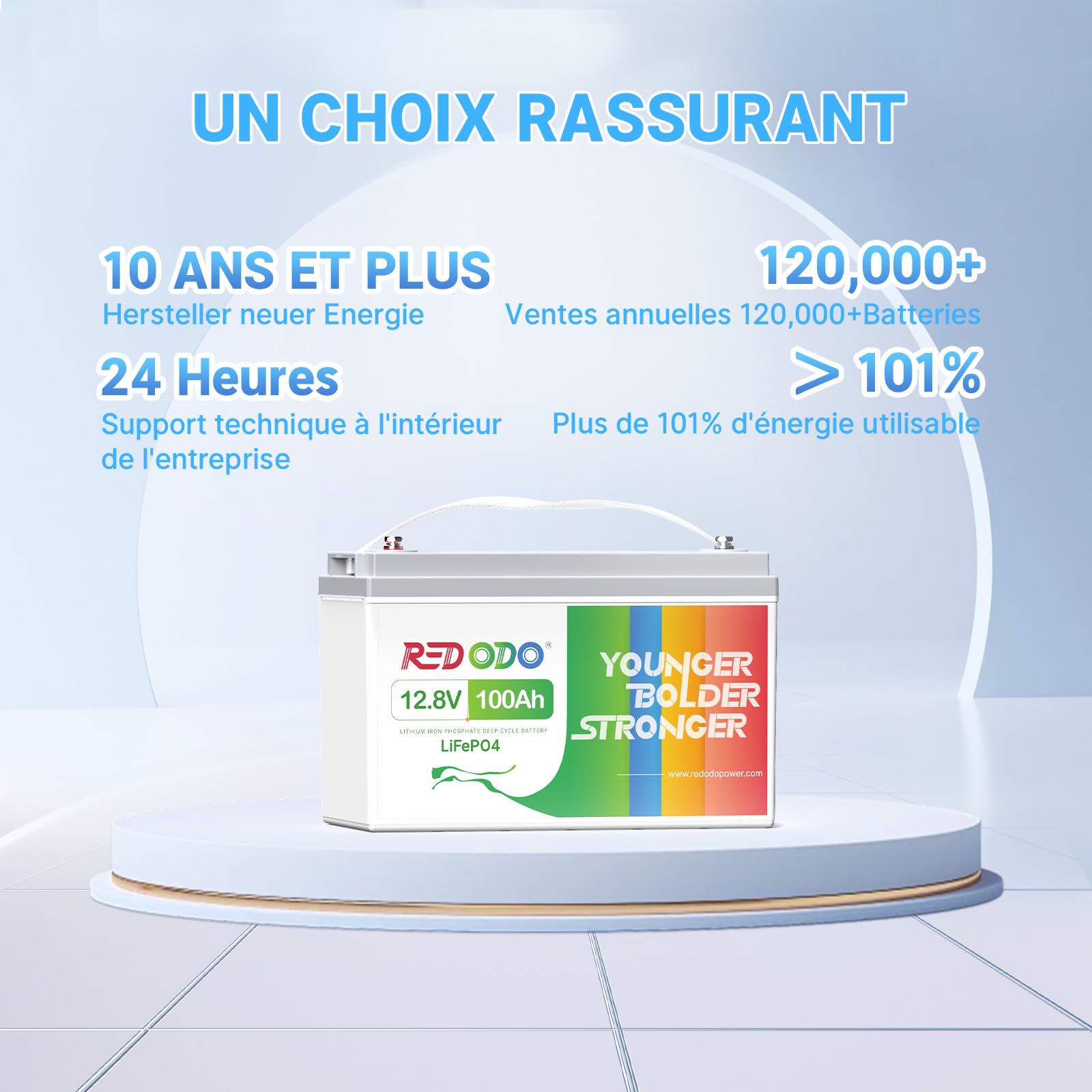 Redodo Batterie Lithium 12V 100Ah + Chargeur Batterie 12V 10A Énergie 1280Wh BMS 100A 10 Heures pour Une Charge Complète pour Camping-Car Bateau Système Solaire Hors Réseau
