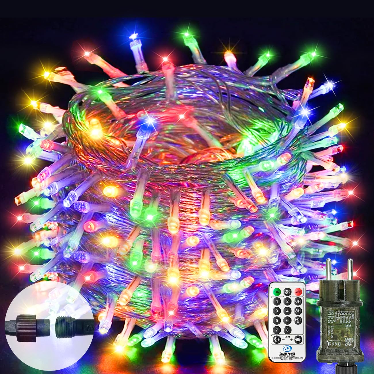 btfarm 20M 200 LED Lichterkette Außen Strom mit Fernbedienung, Timer Lichterketten Innen mit Stecker, 8 Modi Christmas Lights IP65 Wasserdicht für Garten Baum Weihnachten Balkon Outdoor,Farbe