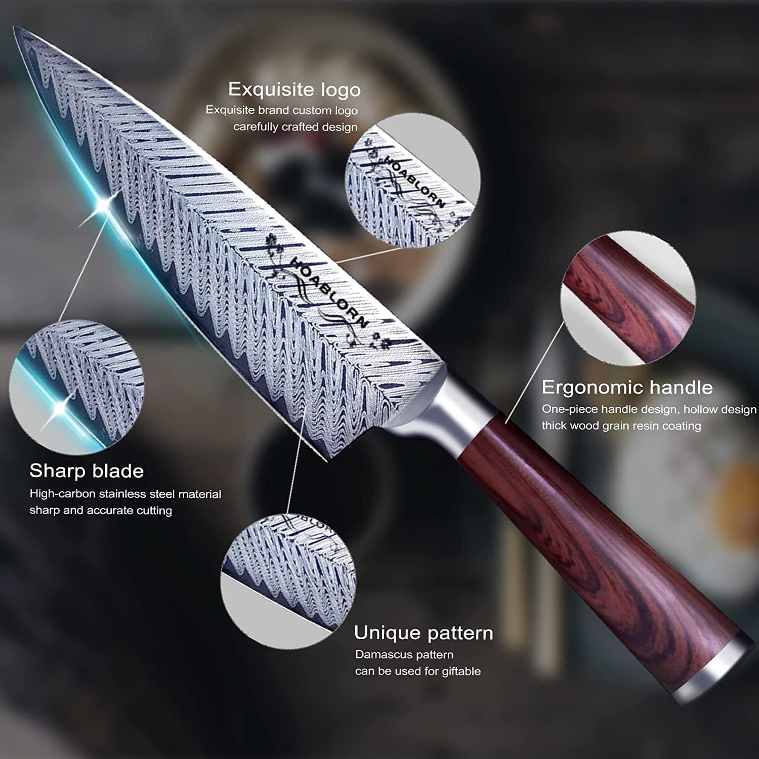 Bloc à couteaux professionnel Set de couteaux, Couteaux de cuisine professionnels avec bloc en bois, Set de couteaux de cuisine avec porte-couteaux en bois, Bon pour la maison,Mariage