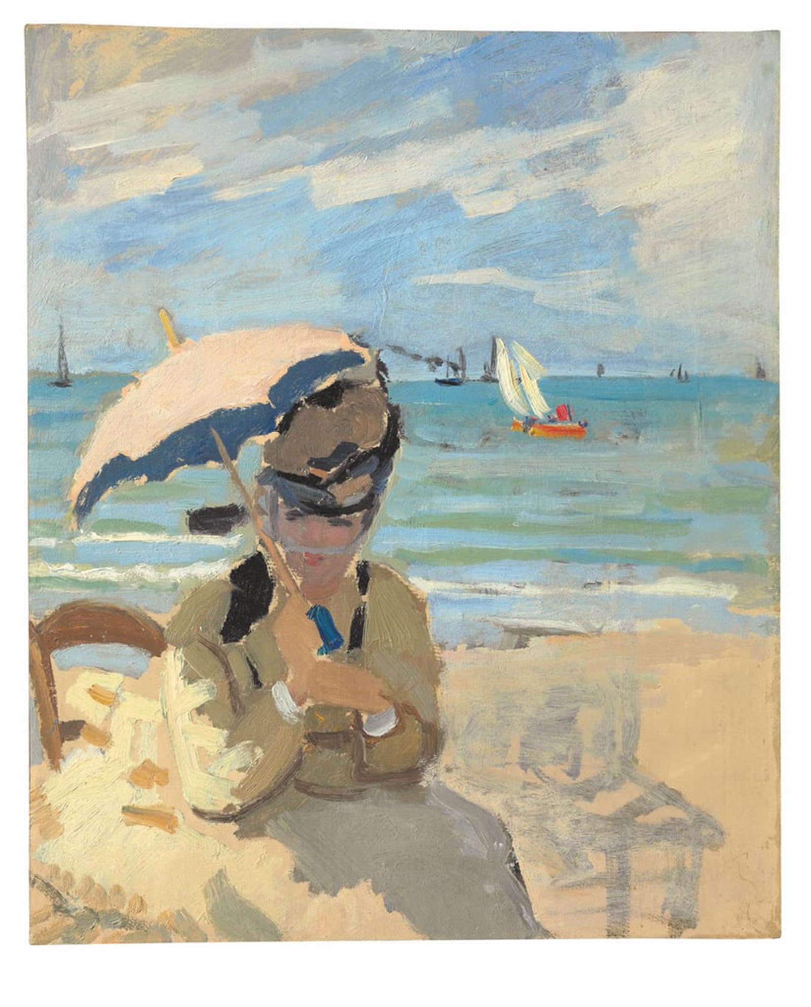 POSTERIIk Vintage Art Print Images Pictures Print Camille Sitting on The Beach In Trouville by Claude Monet Modern Colour Posters for Office Home Decor 60x90cm