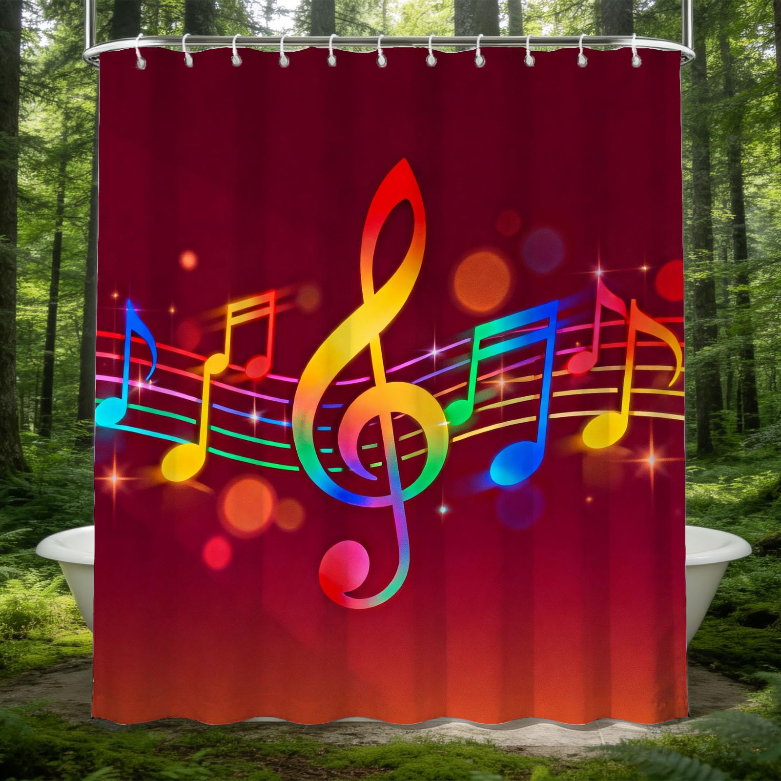 Hongduo White 3D Musical Note Shower Curtain For Stalls Bathtubs Neon Bathroom Decor Shower Curtain Set Polyester Fabric Waterproof 200X200cm/79X79 Inch With Hooks