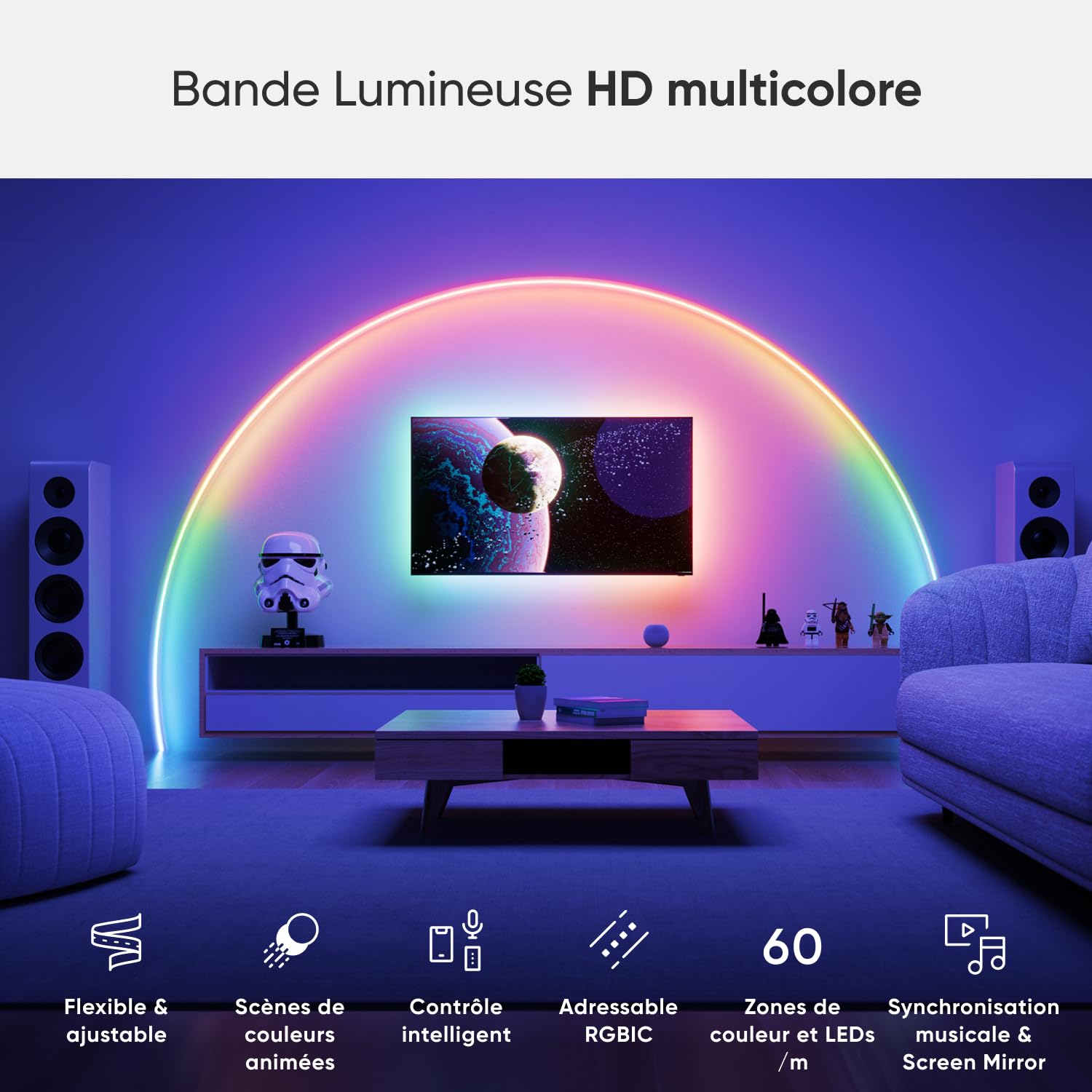 Nanoleaf Matter Lightstrip HD Multicolore 5M, Ruban LED Adressable RGB IC Connecté - Bande LED Sync Musique et Écran, Contrôle Wi-Fi Appli & Vocal (Compatible avec Alexa Apple) Gaming Essentials