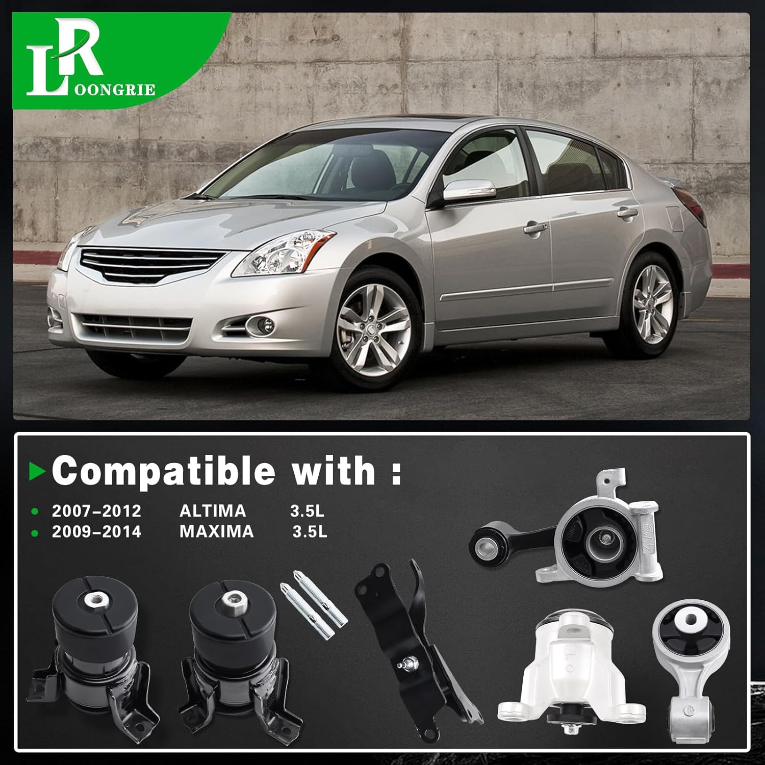 Engine Motor Transmission Mount Kit Compatible with Altima 2007-2012 3.5L V6 & Maxima 2009-2014 3.5L V6 Auto CVT Trans, Replace OE A4355HY A4356HY A7362 A4365HY A7363 A7361 6pcs