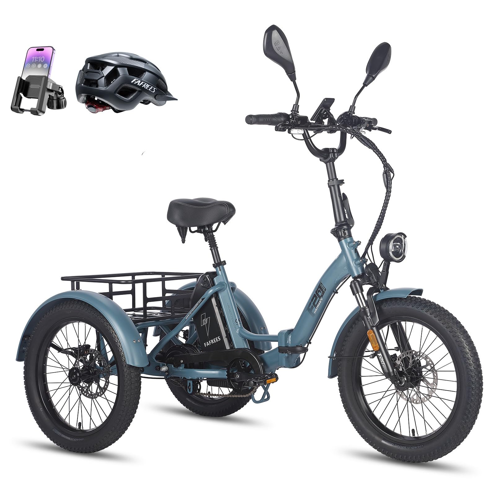 Fafrees Triciclo elettrico F20 Mate, Fatbike Pieghevole da 20" x 3,0", 3 Ruote, Batteria da 48 V/21 Ah, Triciclo Elettrico da Carico per Adulti e Anziani, Autonomia 85-115 KM