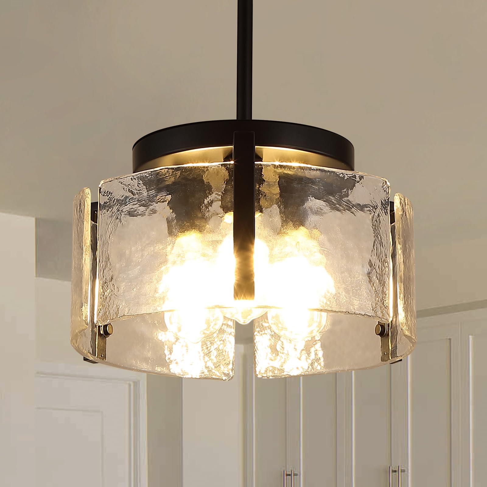Photo 1 of AYCIOLK Black Dining Room Light Fixture, 3-Light Glass Drum Chandelier for Entryway, Farmhouse Kitchen Chandeliers Over Table Modern Lighting Fixtures for Foyer Hallway Bedroom Living Room
