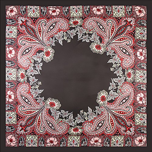 Fengh clásica artística suave satén seda pañuelo pañuelo cuadrado (negro + rojo)