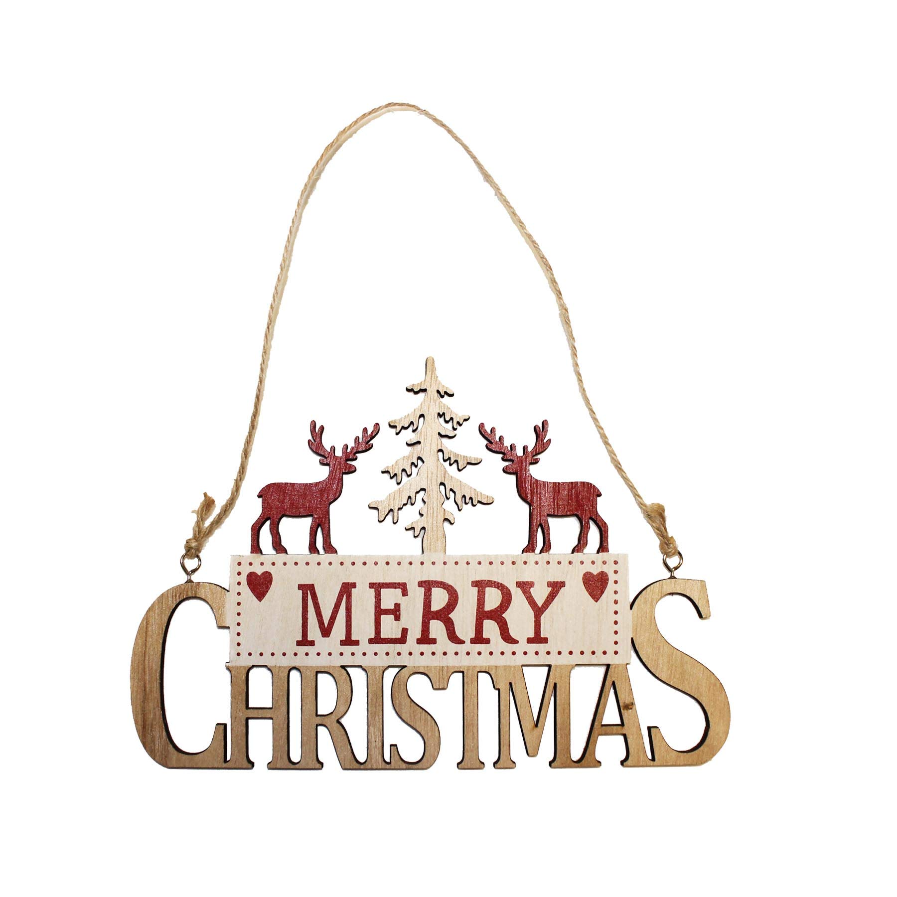 Widdle Wonderland Red Merry Christmas Wooden Hanging Sign With Reindeer And Tree