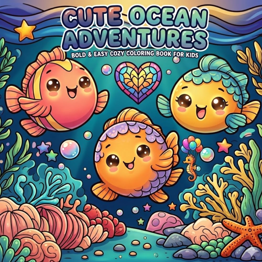 Cute Ocean Adventures: Bold and Easy Cozy coloring book for kids