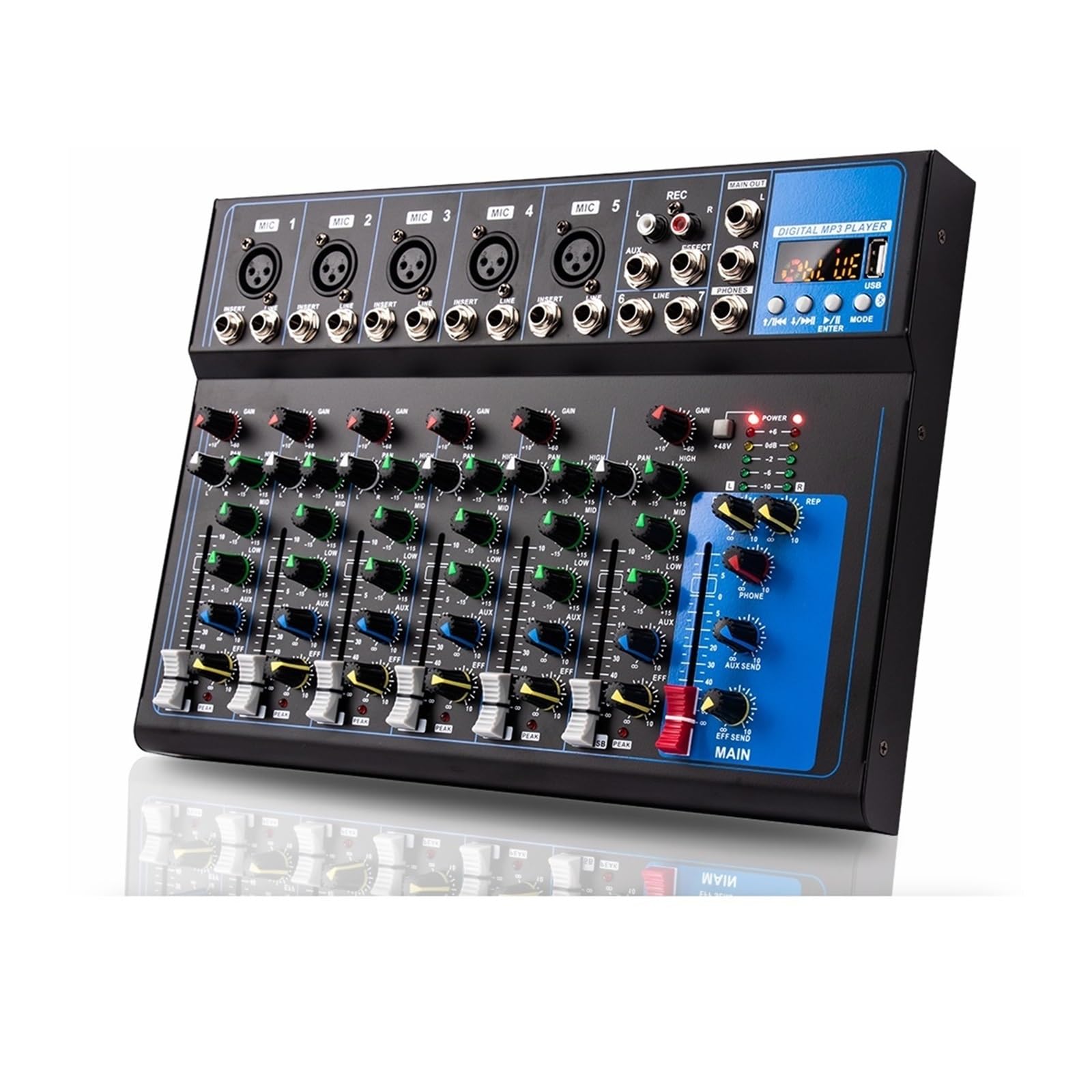Mikser audio, Mikser dźwięku Profesjonalny 7-kanałowy mikser USB Reverb F7 Home KTV Sta Performance Live Network na PC do karaoke w studiu(F7)