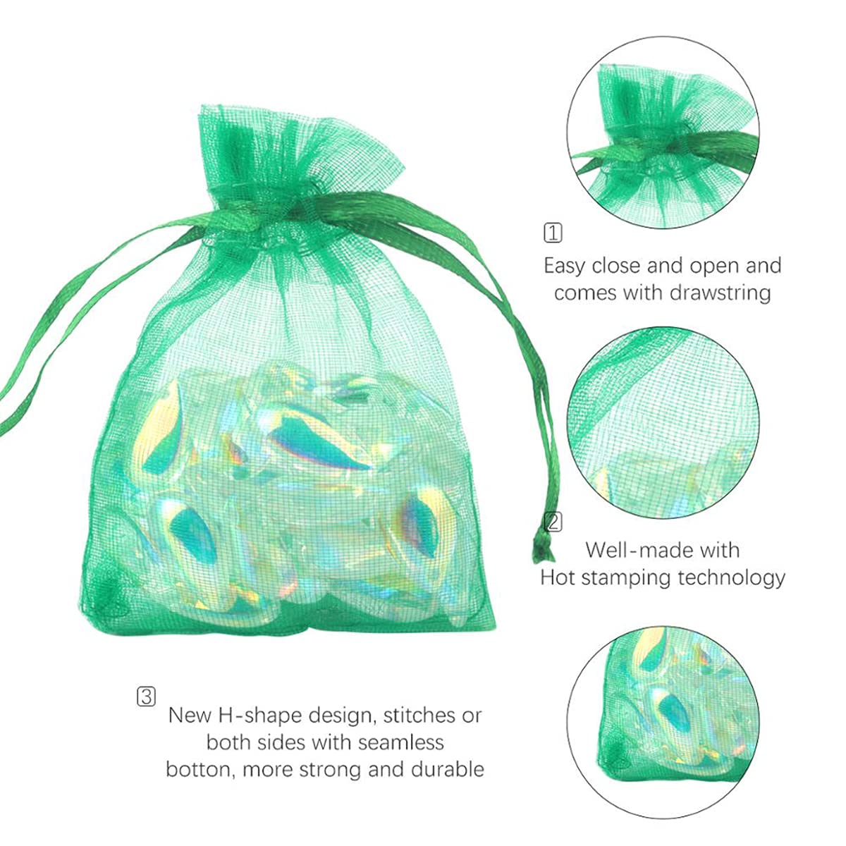 YUTOU Pack of 50 Organza Bags 10 x 15 cm Colourful Gift Bags Organza Fabric Bags with Drawstring Fabric Bags Lavender Bags Gift Jewellery Bags Sweets Bags (5 Colours) - Image 3