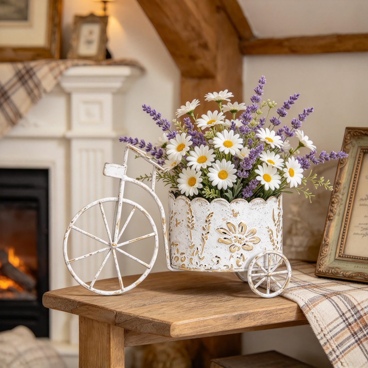 シンプルなフラワースタンド ホイール付き 白41 Amazon.com: Vintage Bicycle Planter - Rustic Distressed White