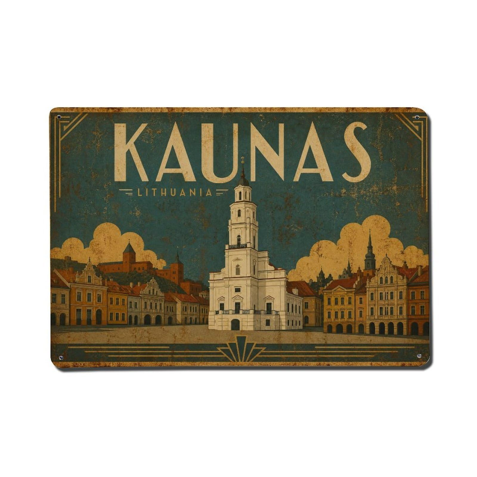 Travel Retro Lithuania Kaunas Metal Tin Sign Plaque Wall Decor for Cafe, Club Bar, Office, Garden Metal Poster 8x12Inch