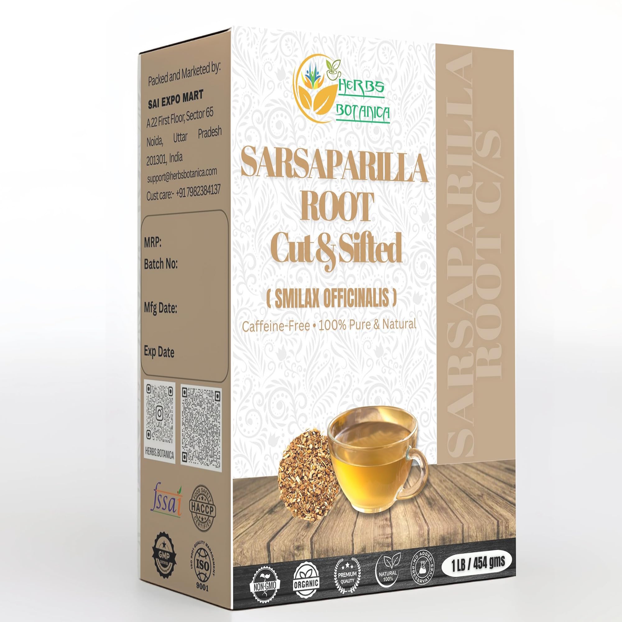 Herbs Botanica Organic Sarsaparilla Root/Sasperella Root for Herbal Tea Hemidesmus Indicus Sasparilla Natural Blood Purifierskin Health, Immunity, and Joint Support 1 Lb