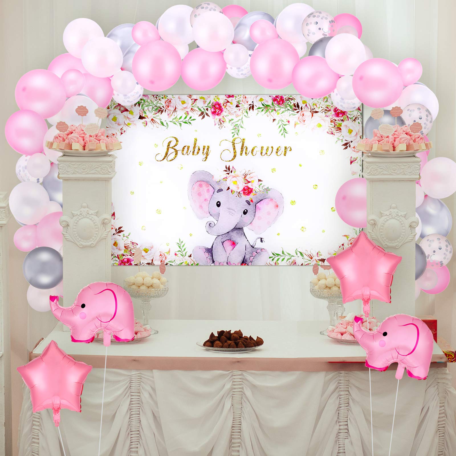 Elephant Baby Shower Decorations For Girl Balloon Arch Garland Kit Pink