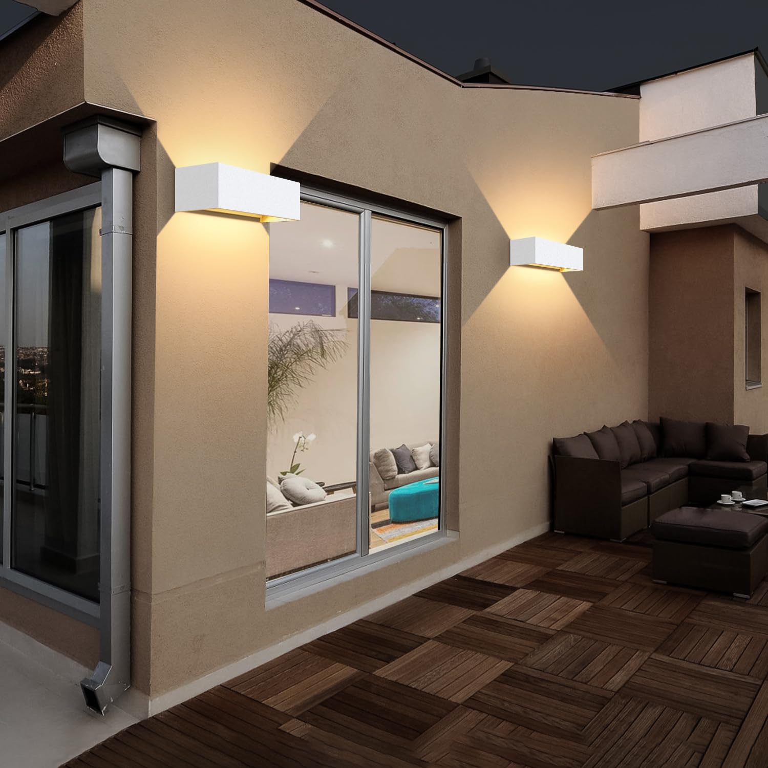 Kingwen 30W LED Lámpara de Pared Exterior Interior 0-120°El ángulo es ajustable Pared Exterior Blanco cálido 3000K Aplique Impermeable ip65 Lámpara 3000LM