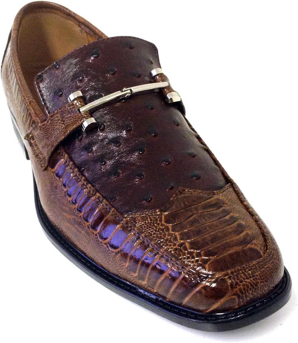 Alberto Fellini Pazzini Men's Dress Shoes Fashion Casual Loafers Slip on Italian Style Ostrich Lizard Snake Print (9 D(M) US, Brown)