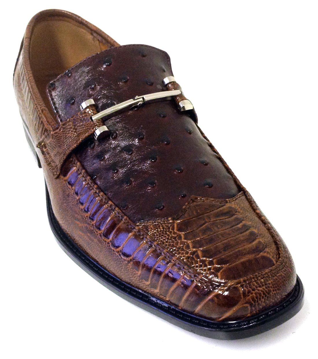 Alberto Fellini Pazzini Men's Dress Shoes Fashion Casual Loafers Slip on Italian Style Ostrich Lizard Snake Print (9 D(M) US, Brown)