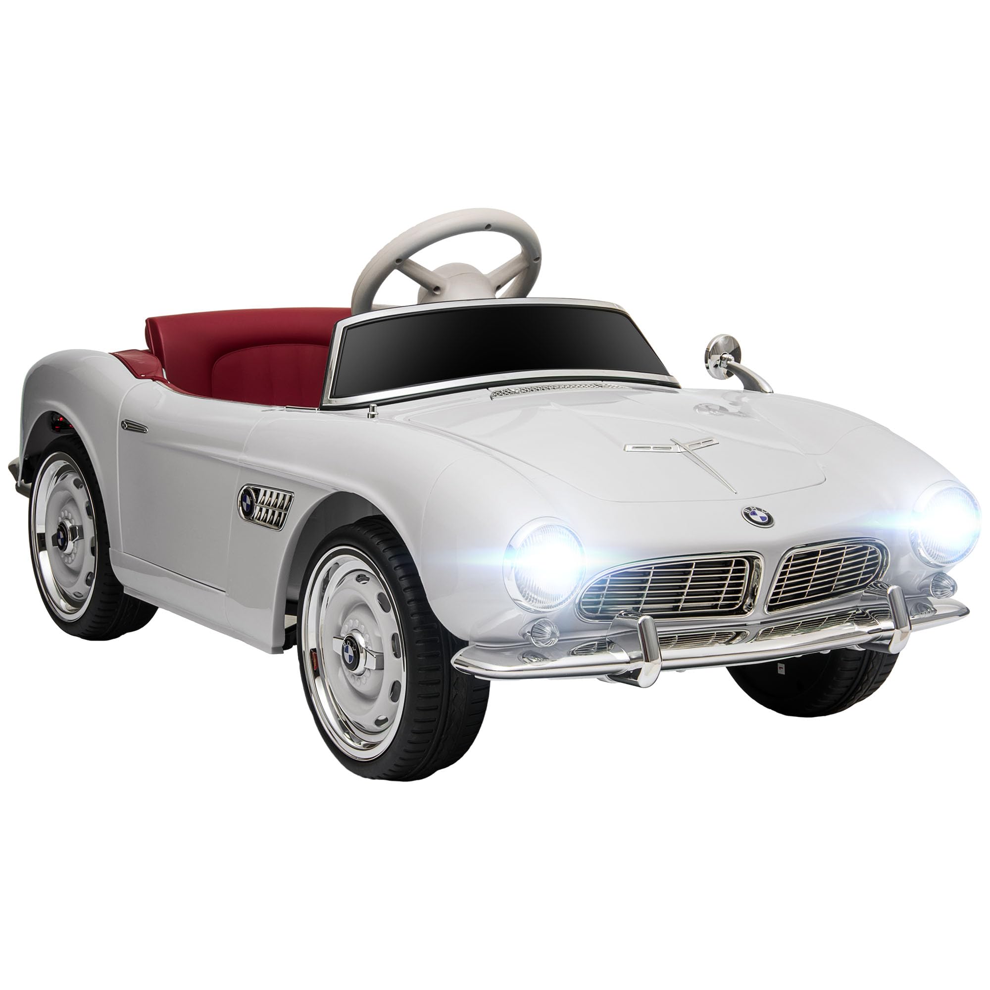 HOMCOM Coche eléctrico para niños, Licencia BMW 507, Estilo Retro Vintage, 12V, Velocidad máx. 5 km/h, Mando a Distancia, Efectos de luz y Sonido, Blanco