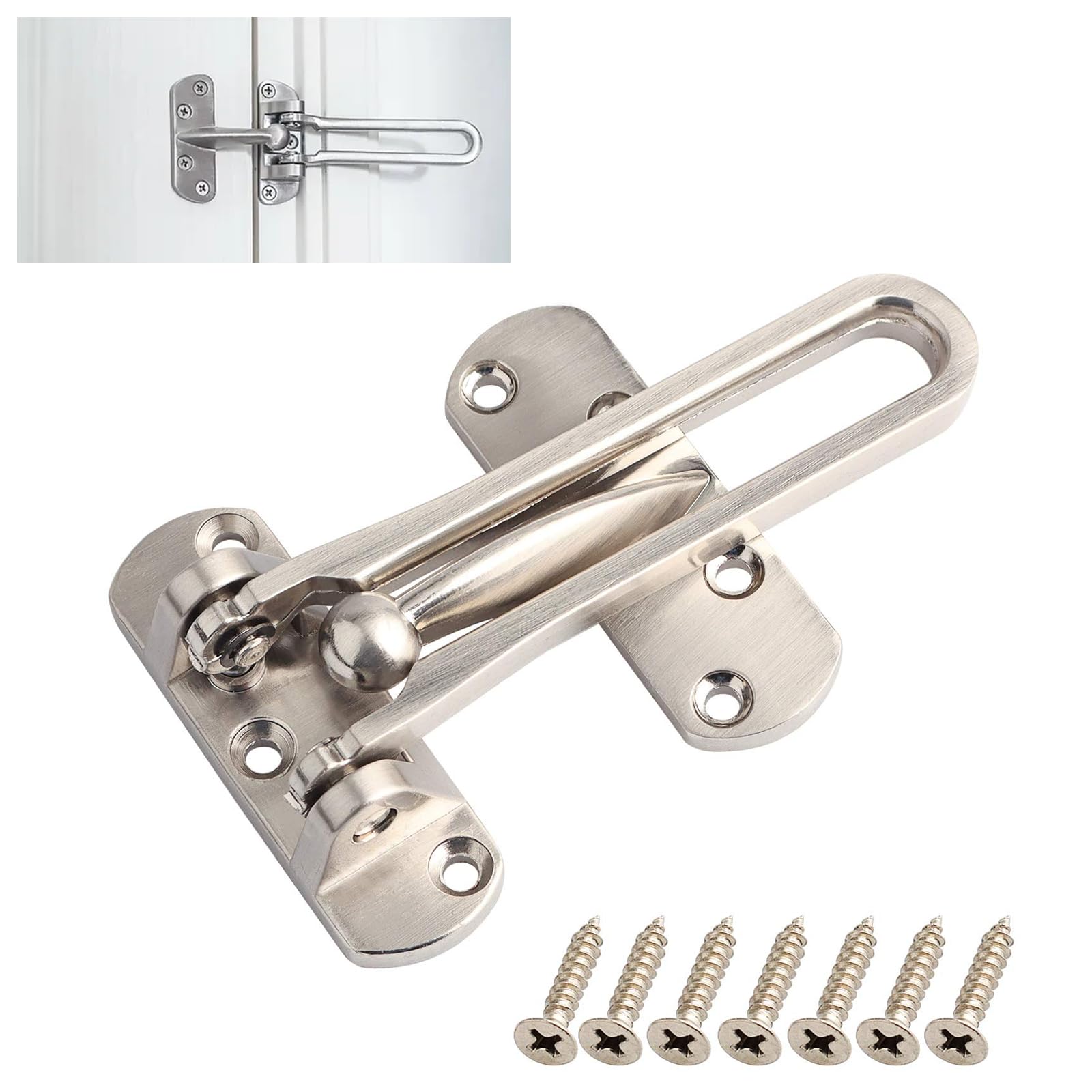 Door Chain Lock for Front Door, Door Security with Swing Bar Guard Lock Safety Door Chain Heavy Duty Latch, Front Door Security Bar for Home Hotel Wooden Doors Prevent Forceful Entry (Silver)