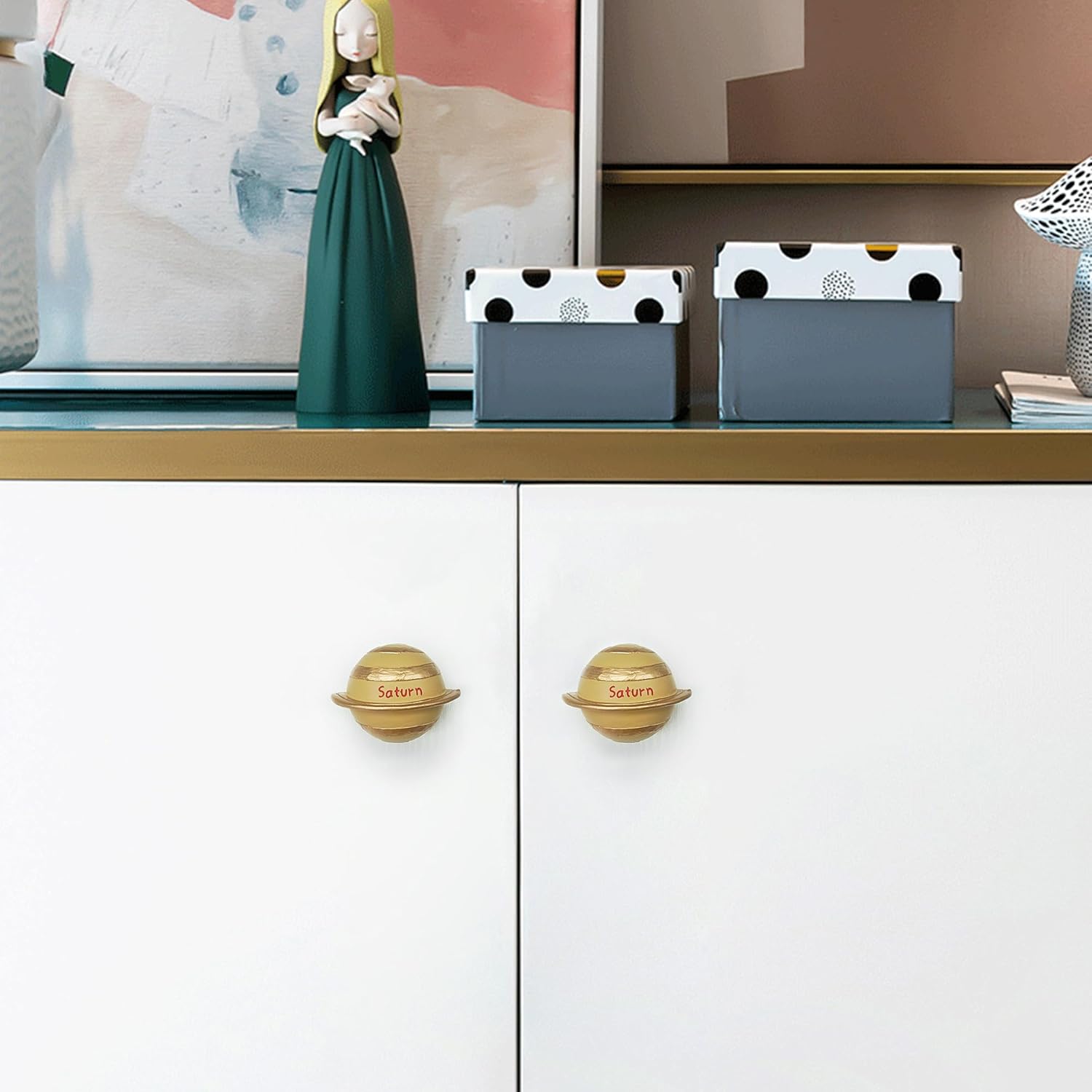 MFYS 12 Pieces Planets Dresser Knobs Star Cabinet Knob Cute Planet Drawer Pulls Handle for Child's Space Theme Deco (12)