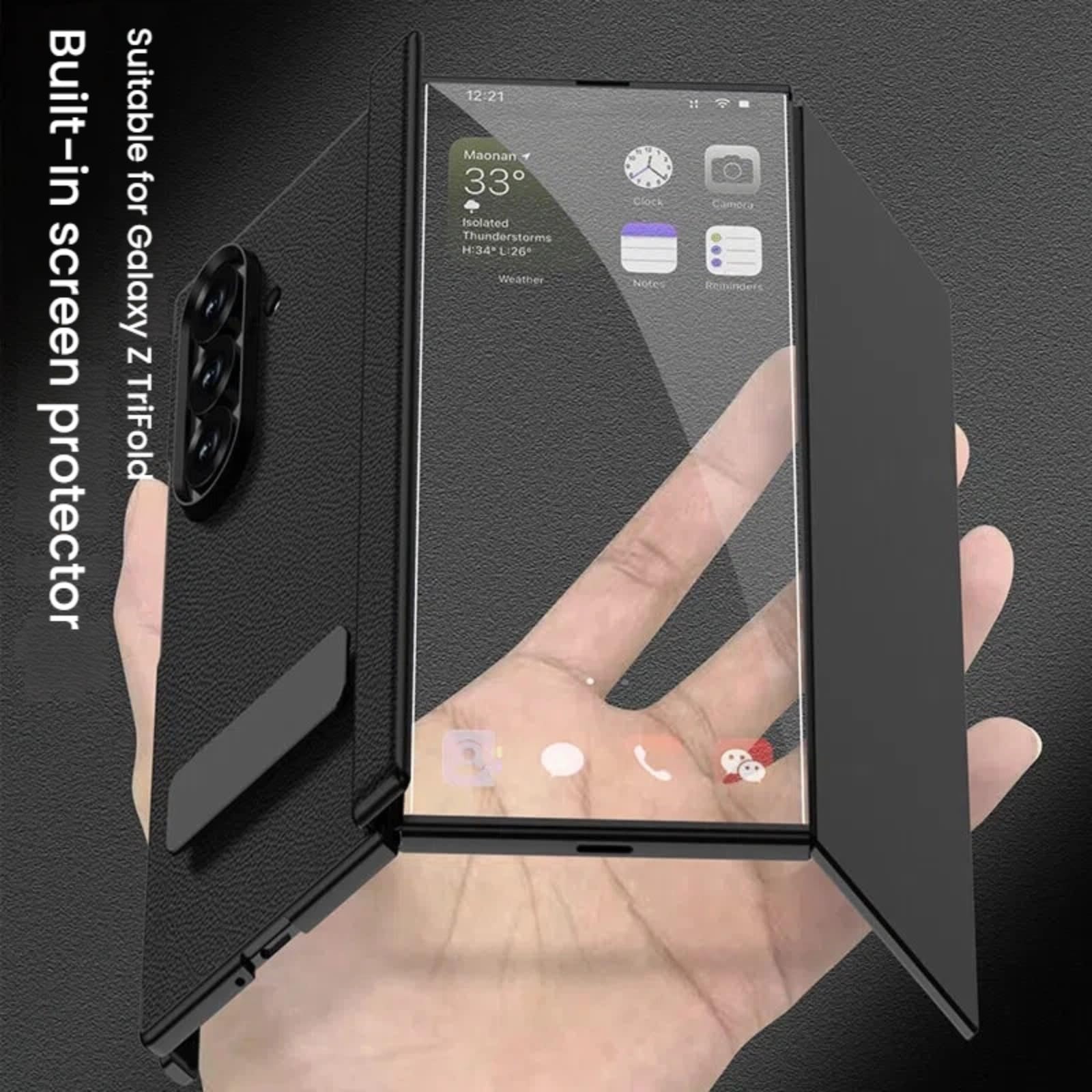 Lekkie Etui Do Samsung Galaxy Z Trifold, Wbudowana Osłona Ekranu I Obrotowa Podstawka 270°, Skórzana Powierzchnia, Pełna Ochrona, Osłona Zawiasu (czarny)