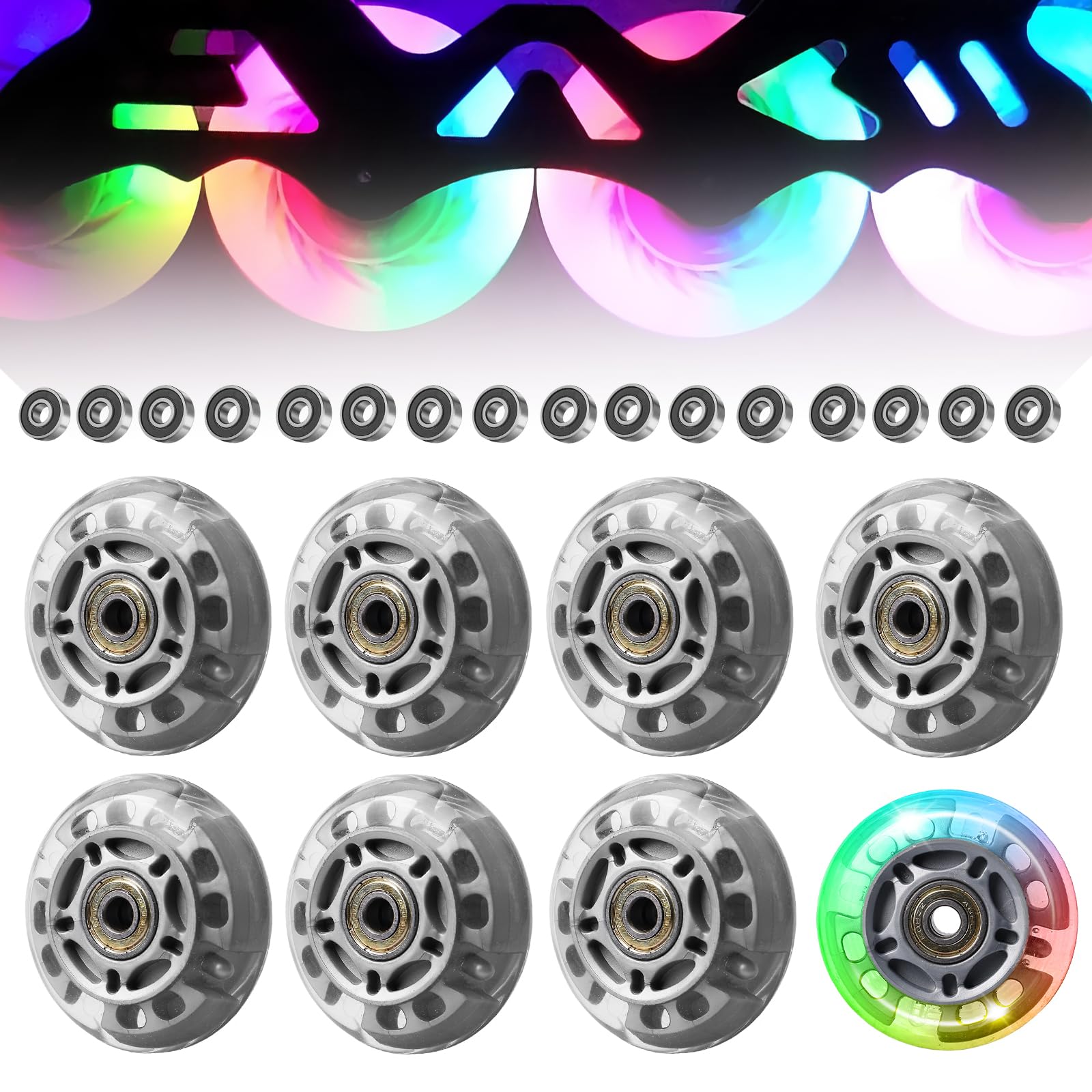 Ruote per Pattini in Linea: 8 Pezzi 72mm Ruote di Ricambio per Pattini in Linea per Esterni e Interni, Puleggia Argento Trasparente con Cuscinetti, Ruote per Pattinaggio a Rotelle