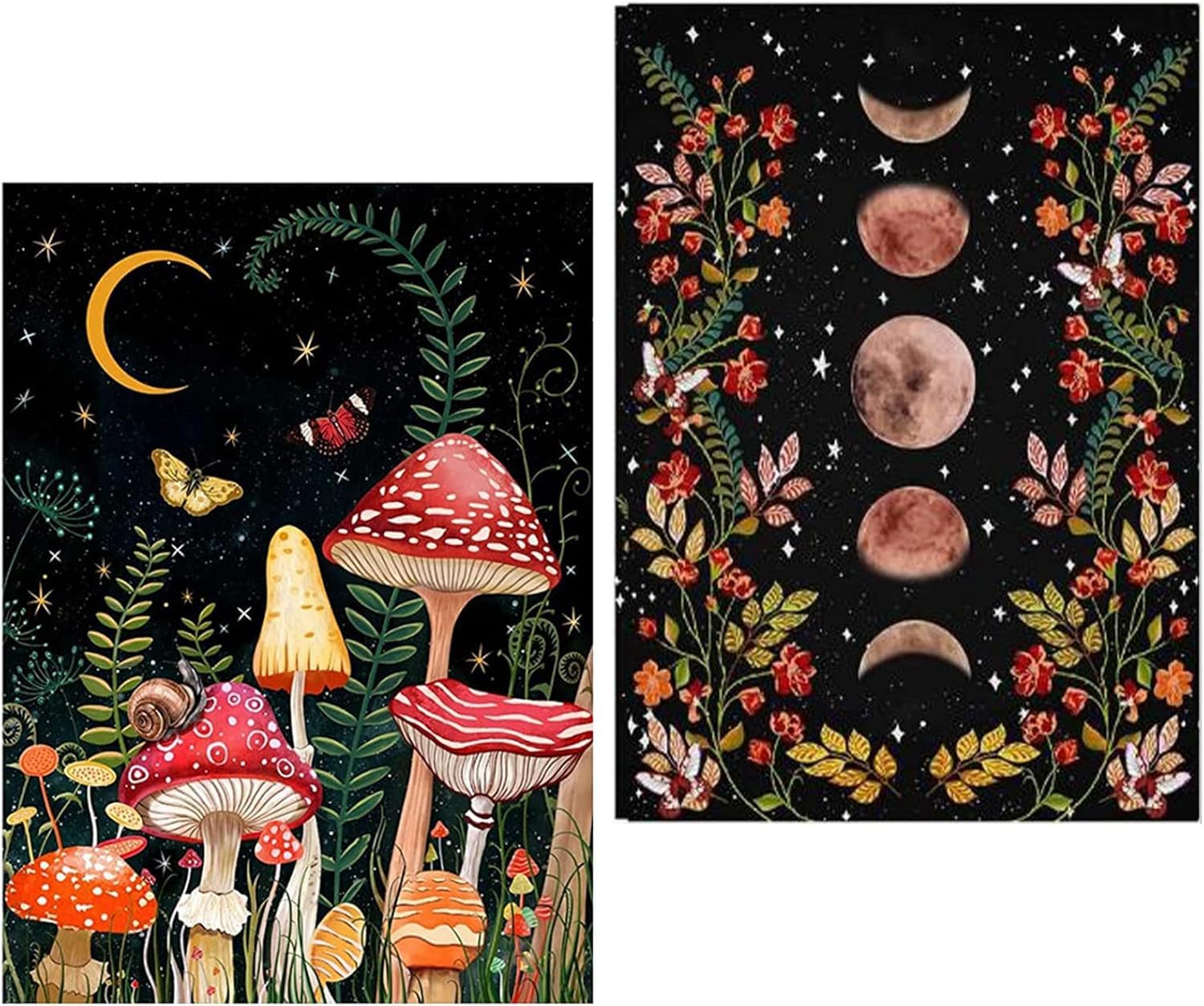 Amyaker ダイヤモンドアート キット 四角いビーズ 全面 2個セット ダイアモンドビーズ絵画キット DIY 手作り絵画 モザイクアート 5D モザイクアート ダイヤモンド塗装 全面貼り付けタイプ 30x40cm キノコ 月