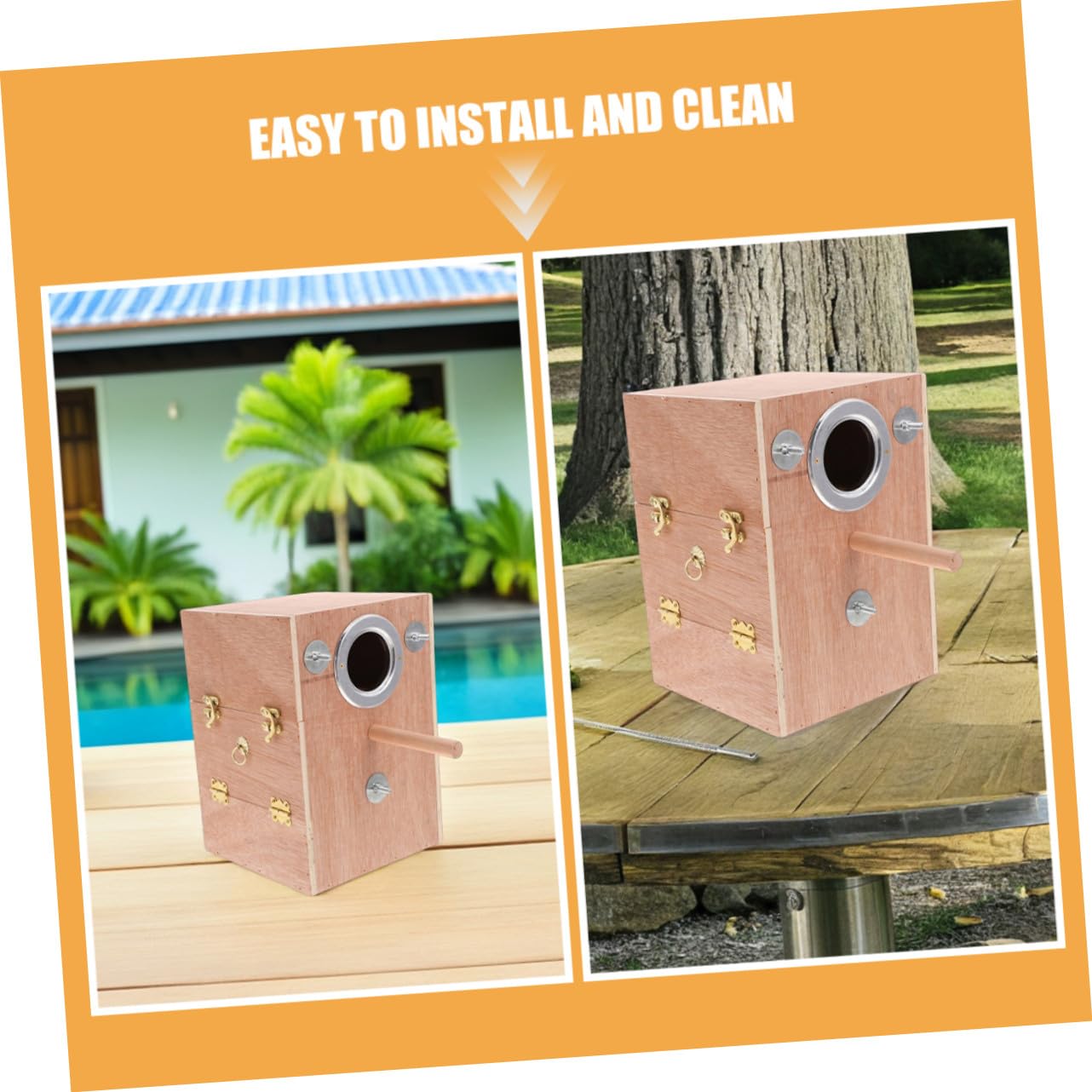 Caja Nido Madera Natural con Perchero para Cría de y Periquitos y Estable para Reproducción Exteriores para Agapornis y Conure