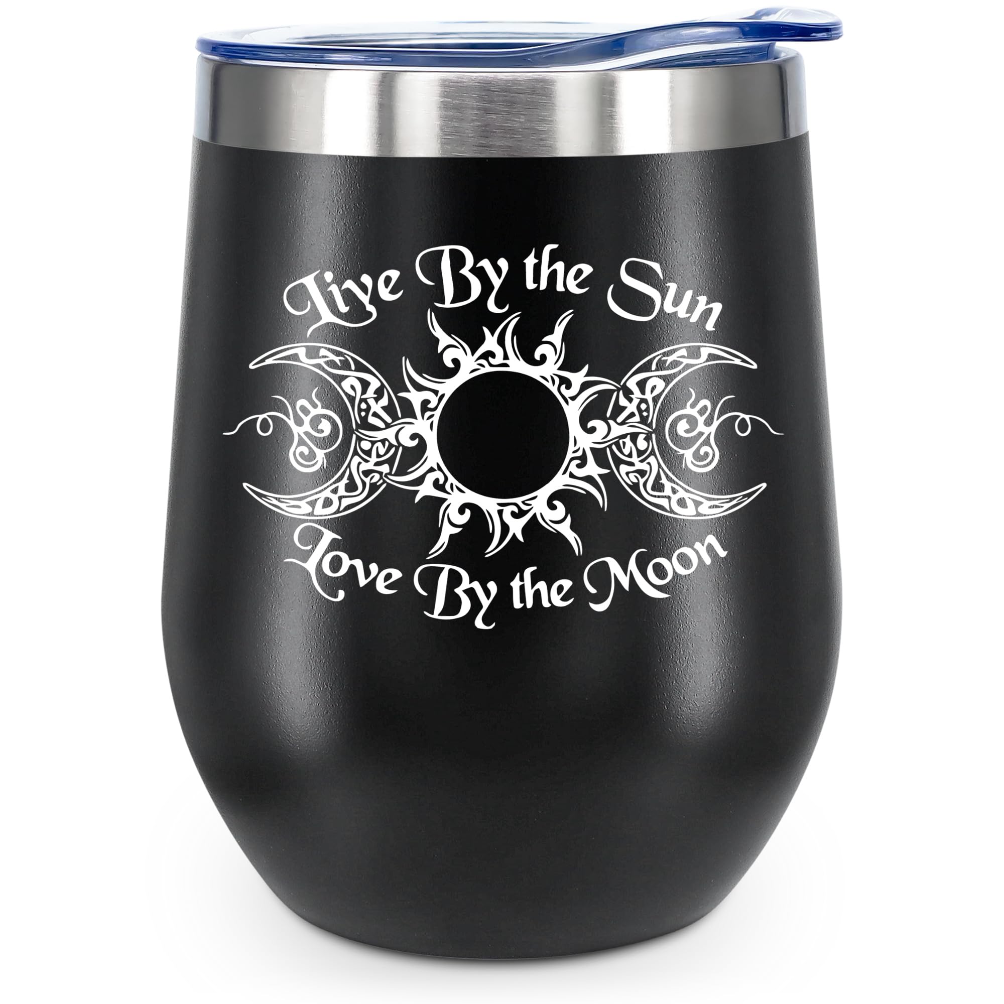 Triple Goddess Wine Tumbler 12 Oz,Triple Moon Dreamcatcher Birthday Gifts Idea for Women,Witch Witchy Pagan Gothic,Art Cup with Lid,Vacuum Stainless Steel Coffee Mug,Live By Sun Love By Moon( Black)
