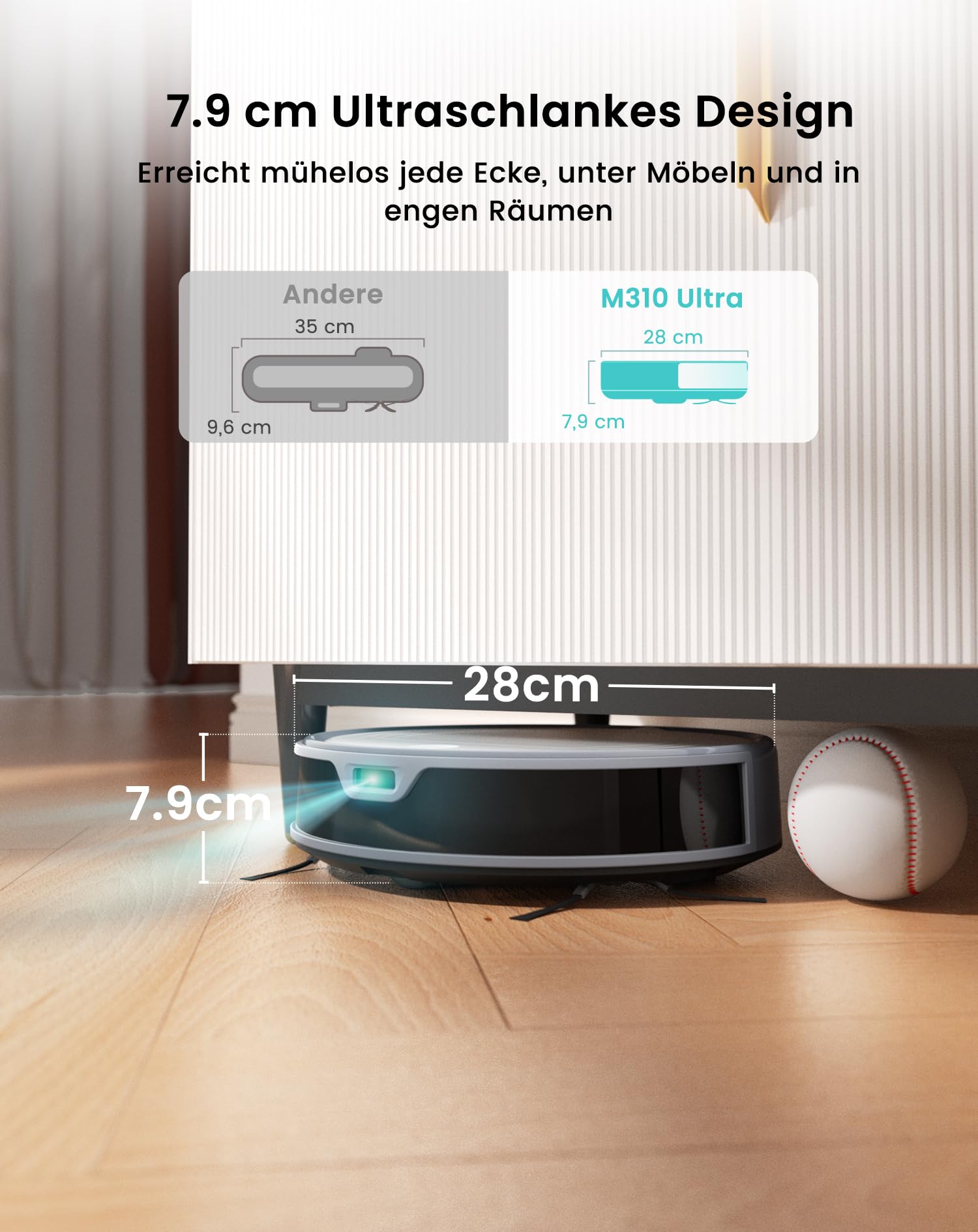Lefant Saugroboter mit Wischfunktion, ToF-Lasernavigation, 6000Pa Staubsauger Roboter 7.9 cm Ultra Flach, Teppicherkennung, ideal für Tierhaare und Hartböden, App-/Alexa-Steuerung, M310 Ultra Grau