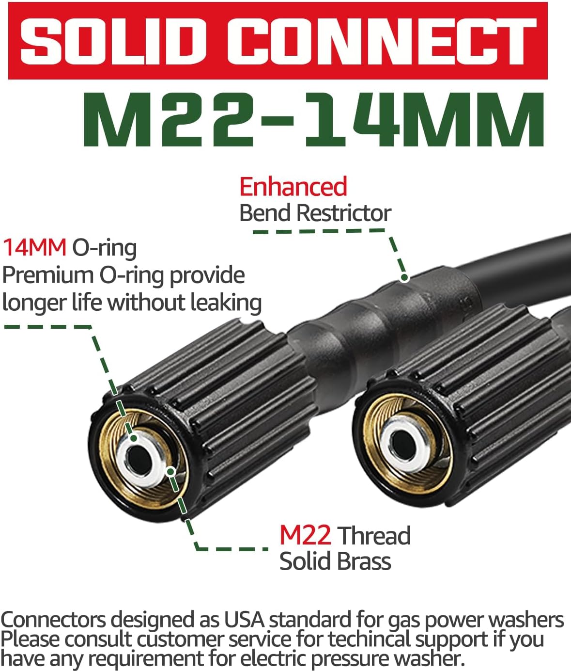 YAMATIC Pressure Washer Tips Turbo Nozzle 3000 PSI with Kink Resistant Pressure Washer Hose 50FT,1/4" M22 & 3/8" Quick Connect Power Washer Hose