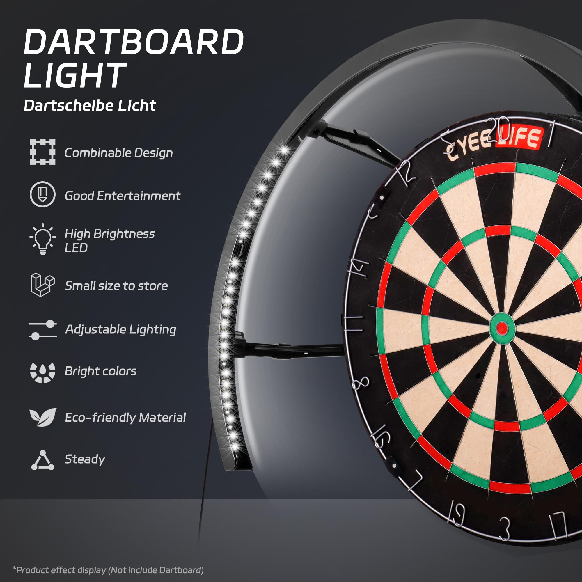 CyeeLife 270° Dart Board LED Lighting System | 114 White LEDs, Black Frame, LED Dartboard Light for Enhanced Visibility, Securely Fits All Dart Boards, Professional Dart Accessories