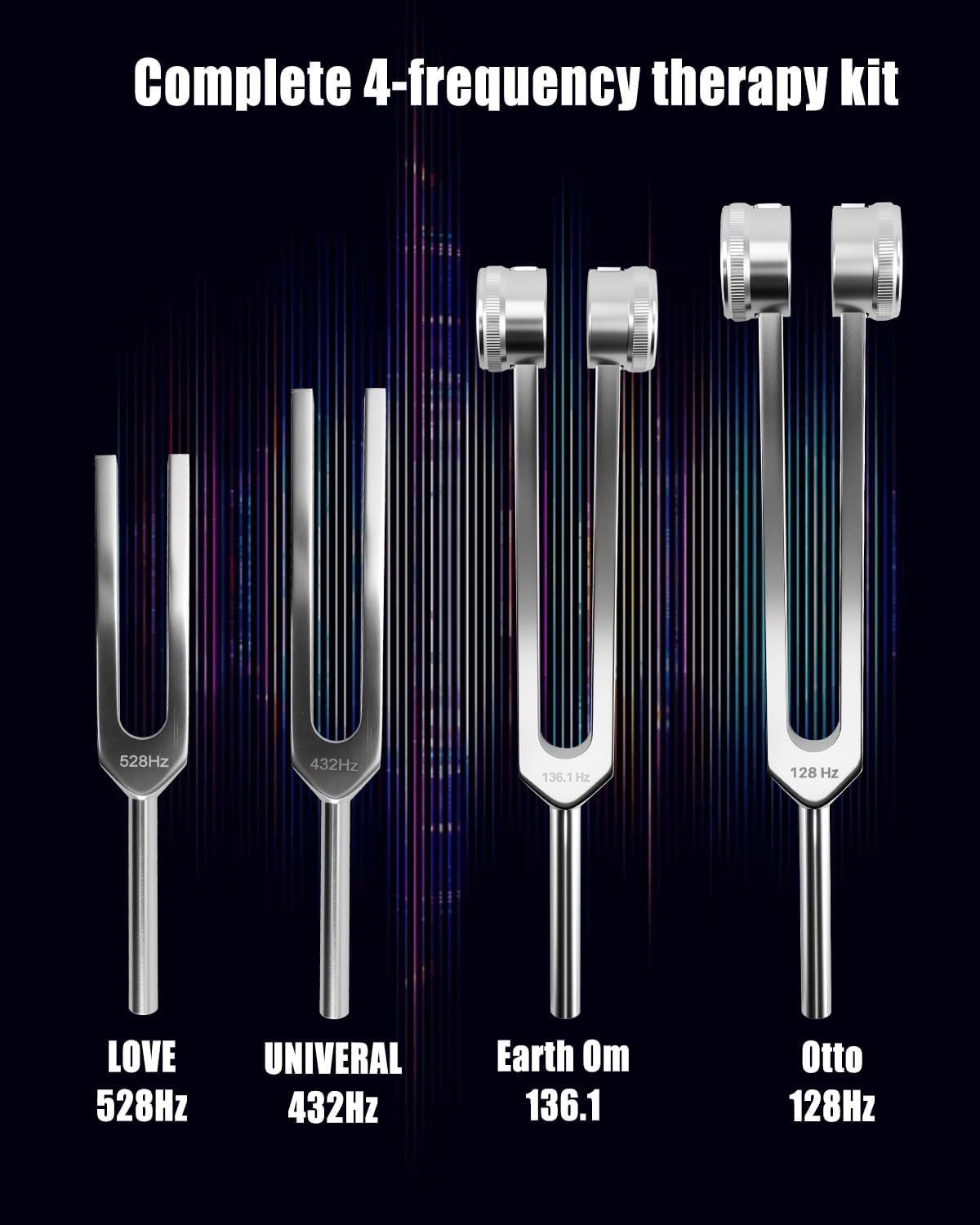 Tuning Forks for Healing 528Hz 432Hz 136.1Hz 128Hz, Aluminum Alloy Tuning Fork with Legs & Activator & Reflective Hammer & Leather Pouch, Precise Frequency for Meditation & Chakra Balance