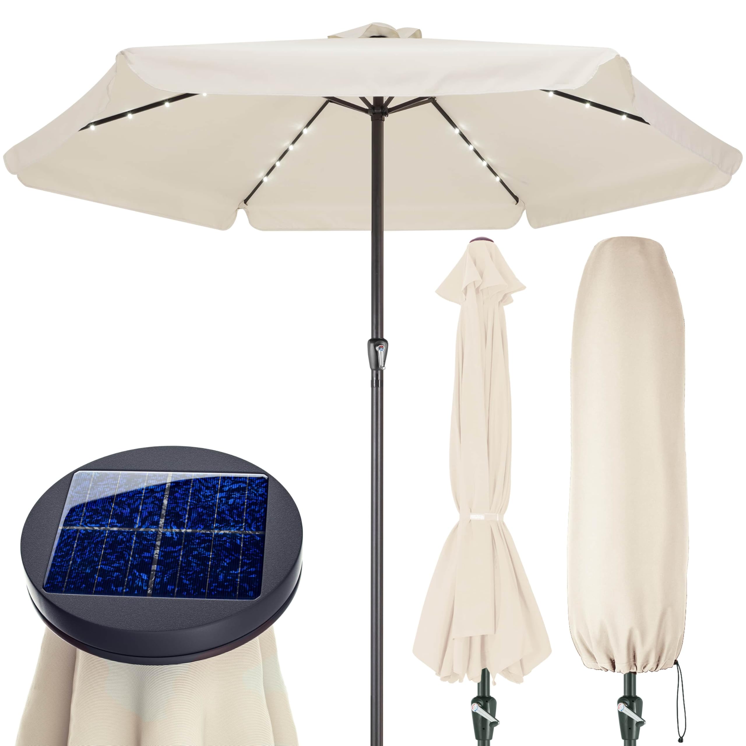 Kingsleeve® Sombrilla LED 330cm Protección UV80+ Parasol Terraza Jardín Balcón Incl. Funda Protectora Crema