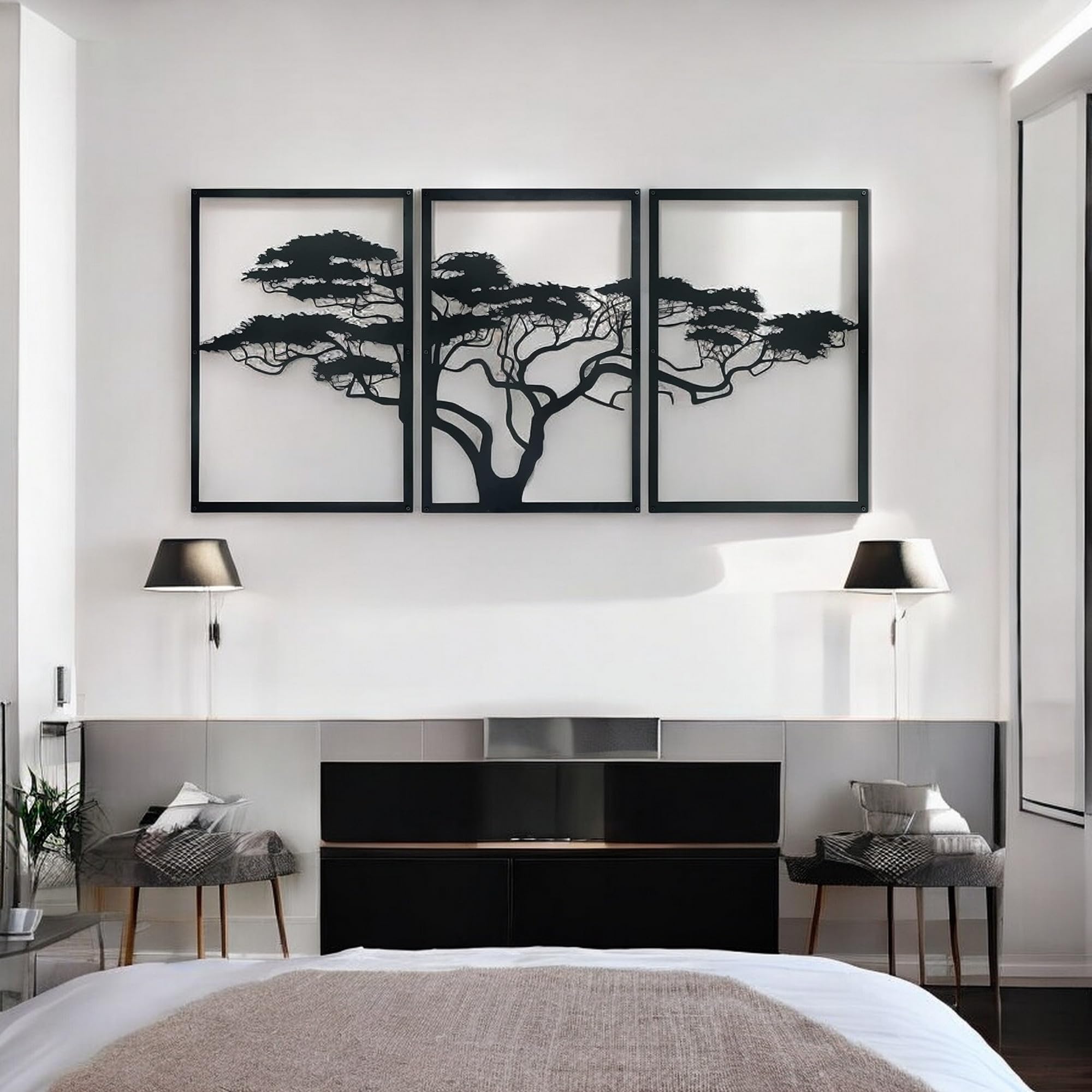 Tubibu Árbol de la Vida Decoración de Pared Mural Metal Negro 3D Moderna Cuadros para Hogar Oficina Dormitorio Salón (Africano, L)