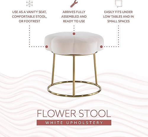 Miniatura 10 de Linon Taburete Talulah de tocador y acento blanco y dorado