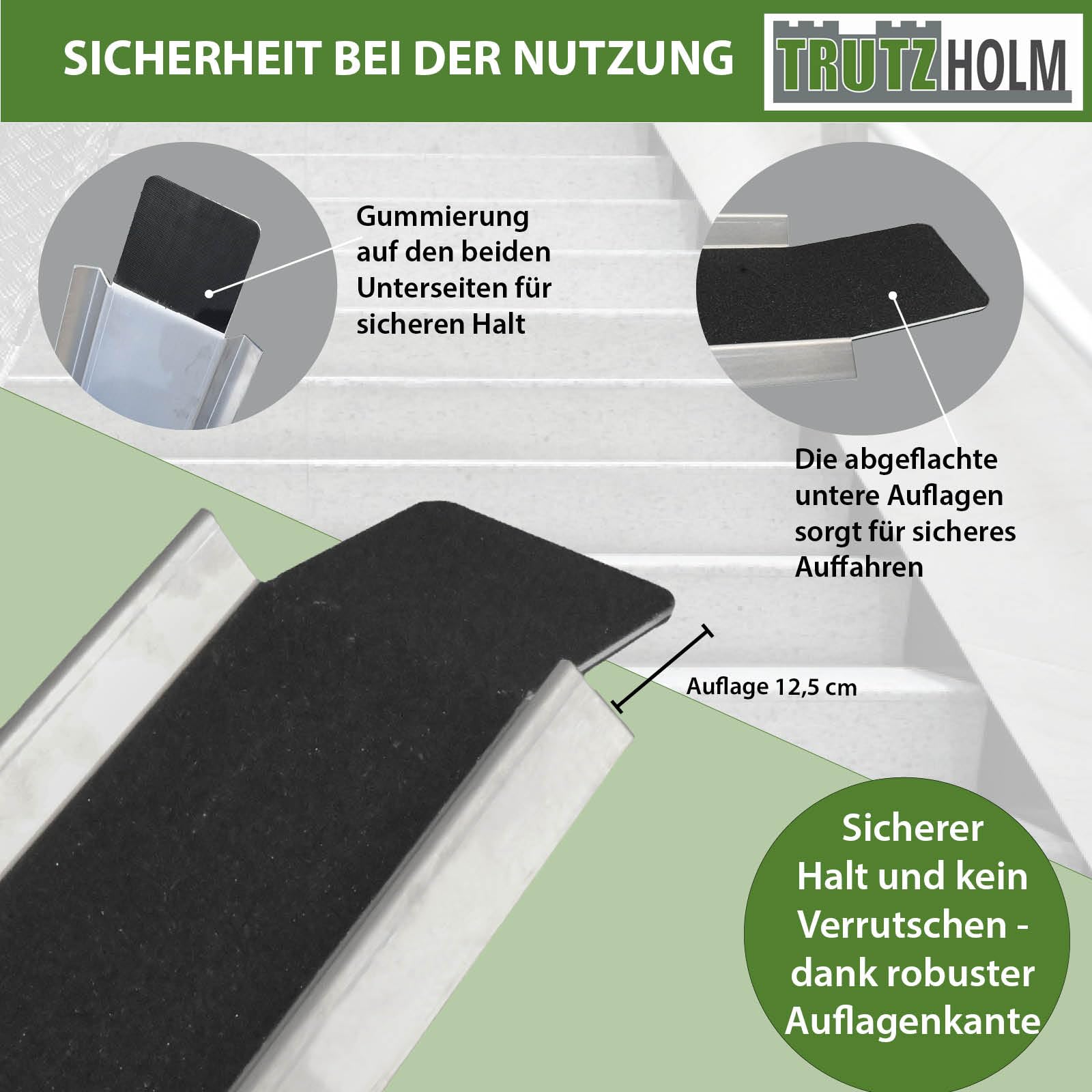 TRUTZHOLM Auffahrampe Aluminium zusammensteckbar 150-270 cm verstellbar 50 kg Treppenrampe Auffahrschiene für E-Bike Mofa Fahrrad mit Friktionsbeschichtung schwarz/grau